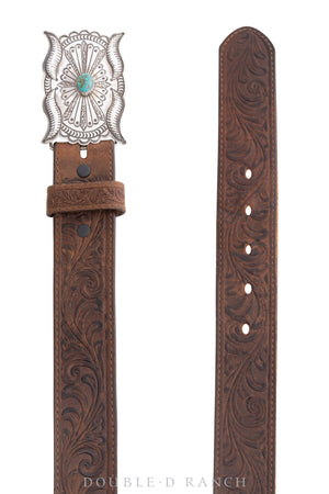 Belt, A Vintage, Buckle, Cast, Turquoise, With Original Authentication Slip, Vintage ‘70s, 500