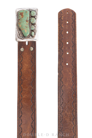 Belt, A Vintage, Buckle, Stamped, Turquoise, Vintage, 509