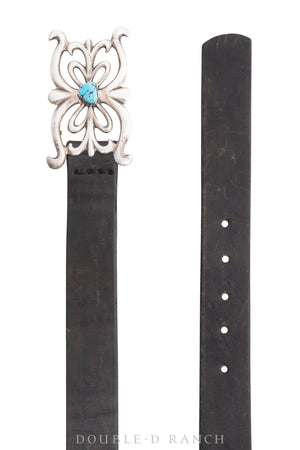 Belt, A Vintage, Buckle, Cast, Turquoise, Vintage, 488