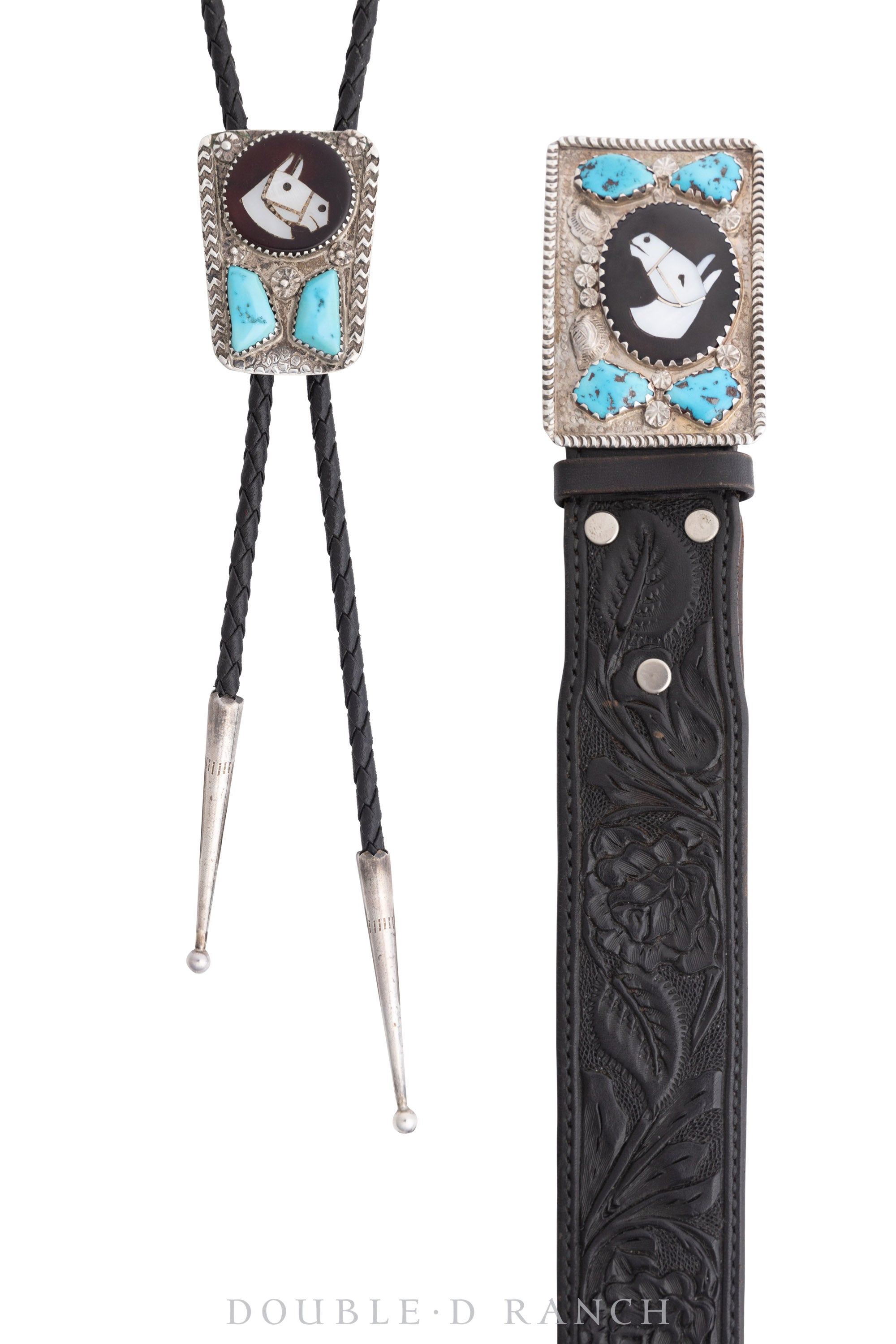 Bolo and Belt, inlay, Horse, Turquoise, Simplicio, Matched Set, Vintage ‘70s, 3003