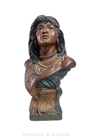Miscellaneous, Folk Art, Native American Bust, AR PA AHOE, Tobacco Advertising, Early 20th Century, 806