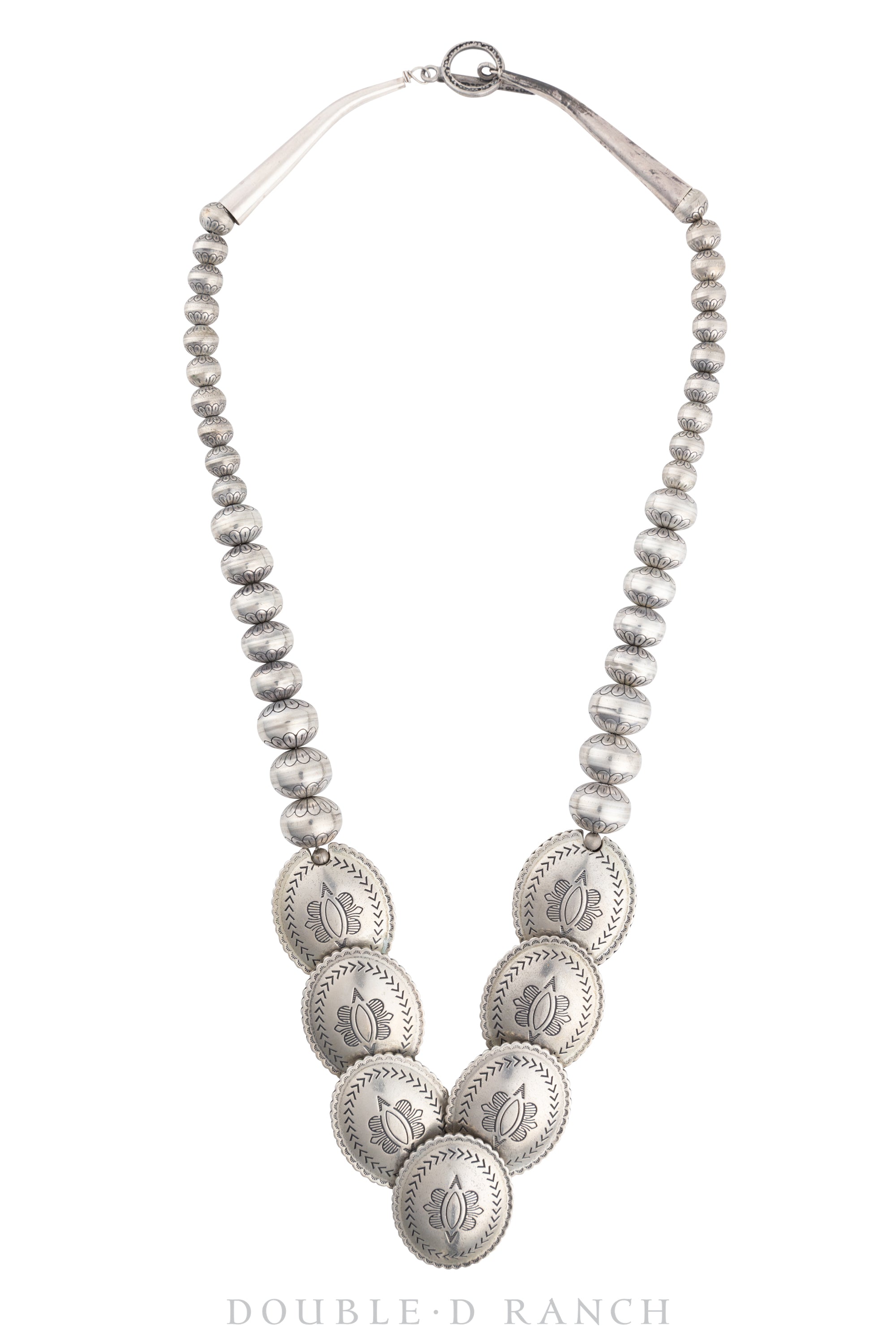 Necklace, Conchos With Desert Pearls, Sterling Silver, Vintage, 3151