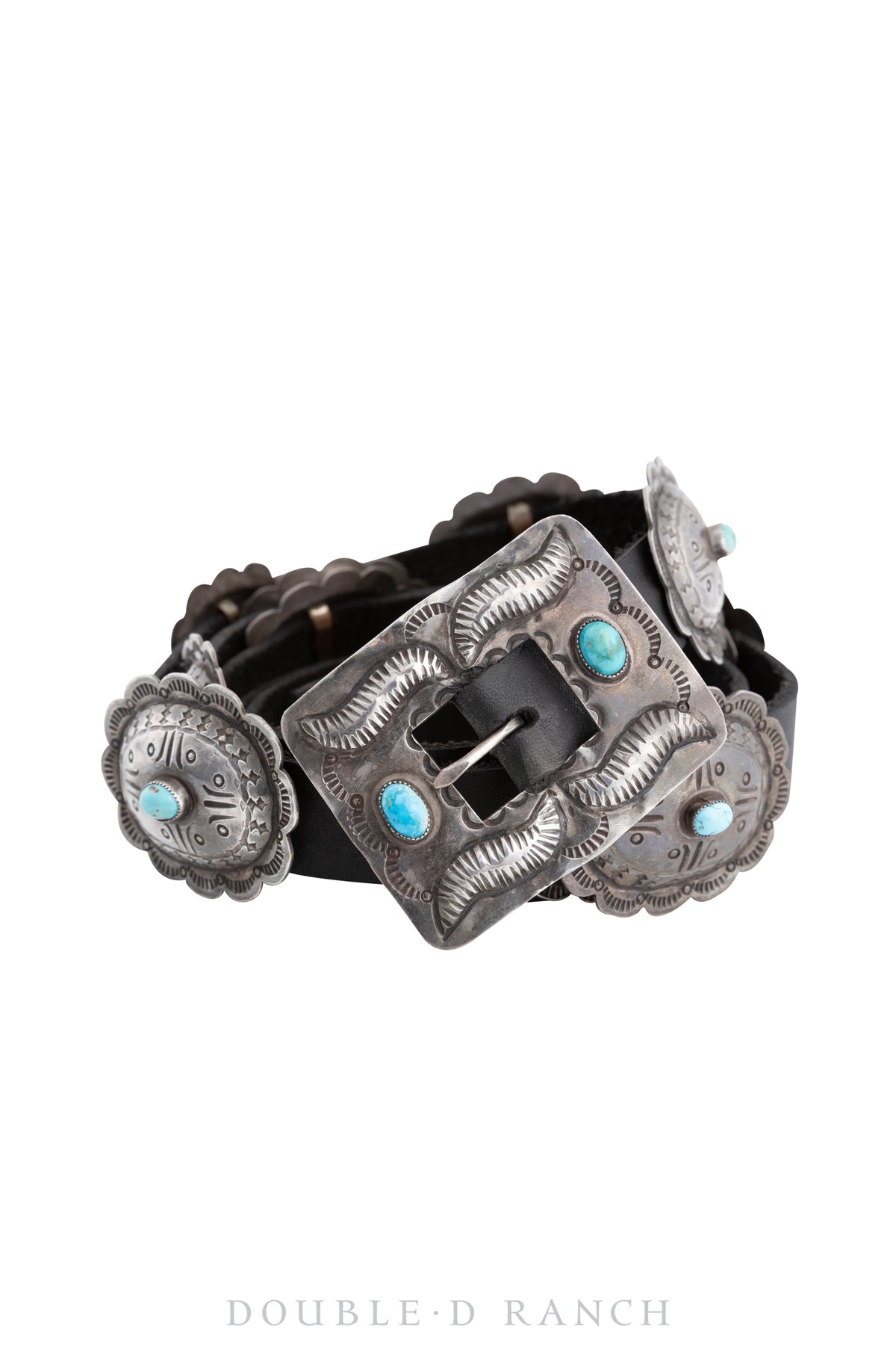 Belt, A Vintage, Concho, Turquoise Stampwork, 3rd Phase, Vintage ‘40s, 594