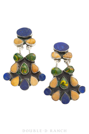 Earrings, Oscar Betz, Fans, Lapis, Yellow Jasper & Antique Trade Beads, Contemporary, 1306