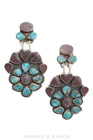 Earrings, Oscar Betz, Chandelier, Turquoise & Lepidolite, Hallmark, Contemporary, 1304