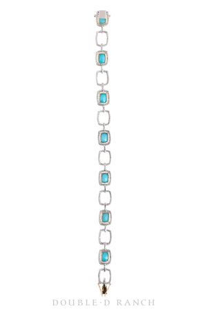 Bracelet, Tennis, Turquoise & Diamonds, Linked Chain, Contemporary, 3504