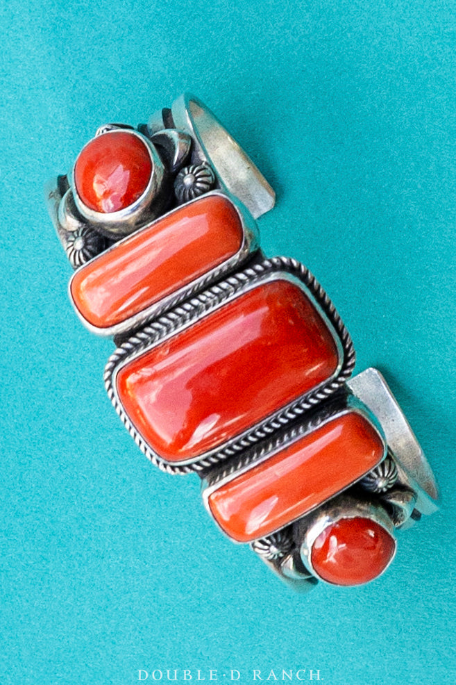 Cuff, Natural Stone, Coral, 5 Stones, Hallmark, Contemporary, 3449