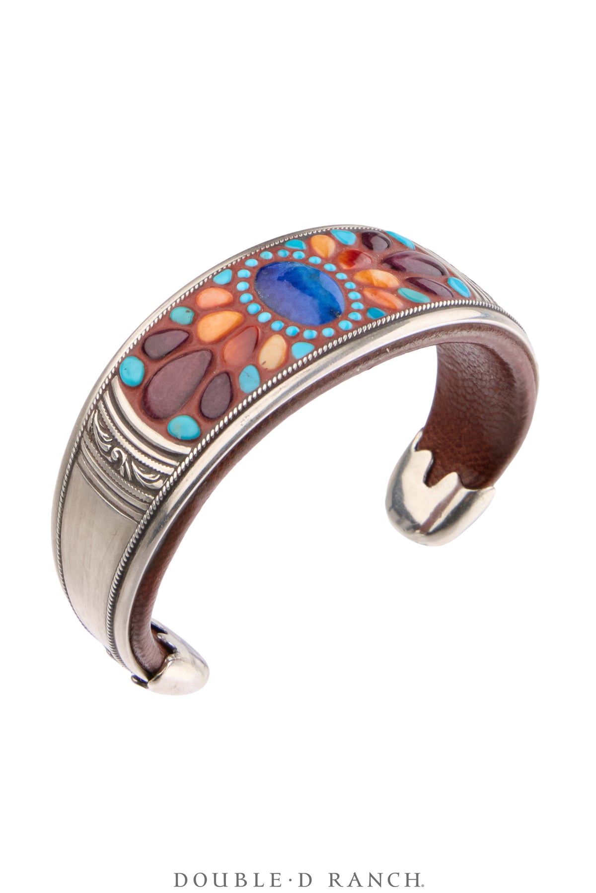 Cuff, Inlay, Mixed Stones, Leather Lined, Artisan, Contemporary, 4069C