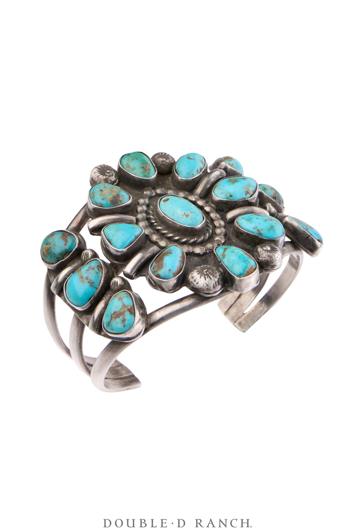 Cuff, Cluster, Turquoise Nuggets, Sans Hallmark, Vintage Mid Century, 4162