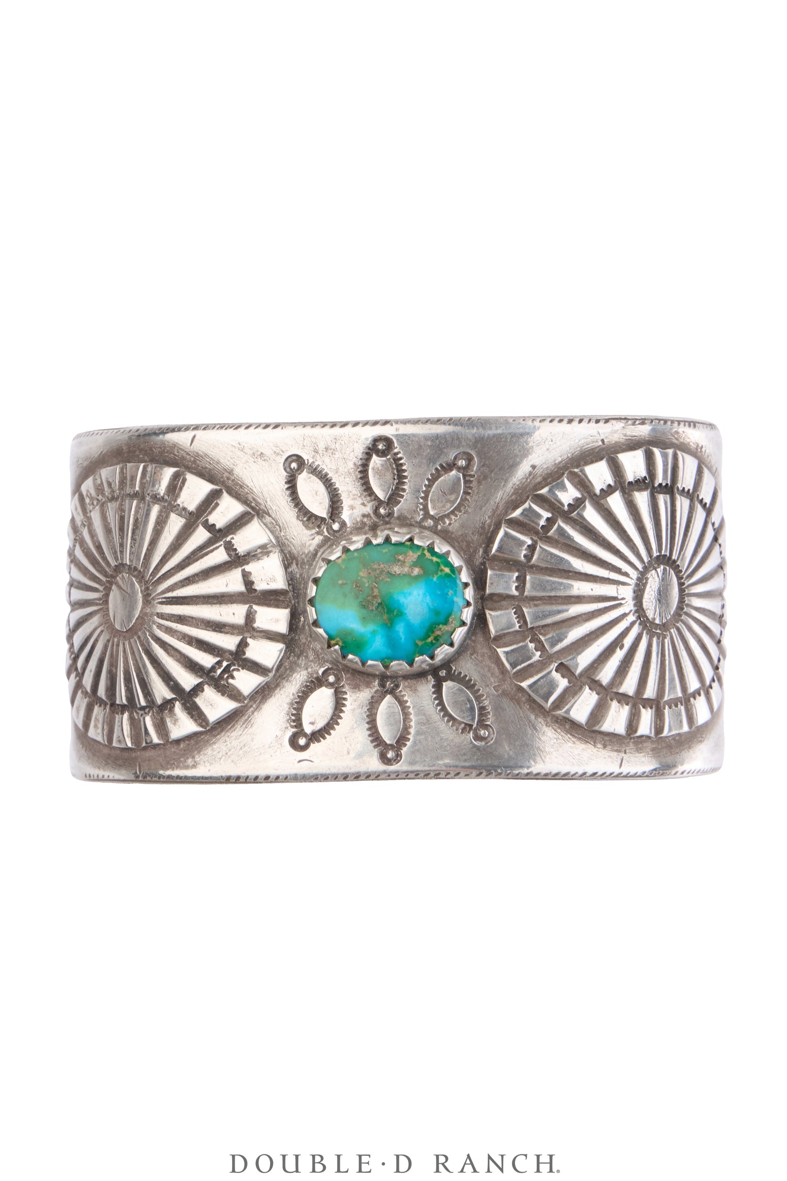 Cuff, Stampwork, Turquoise & Ingot Silver, Sans Hallmark, Vintage Early 20th Century, 4175