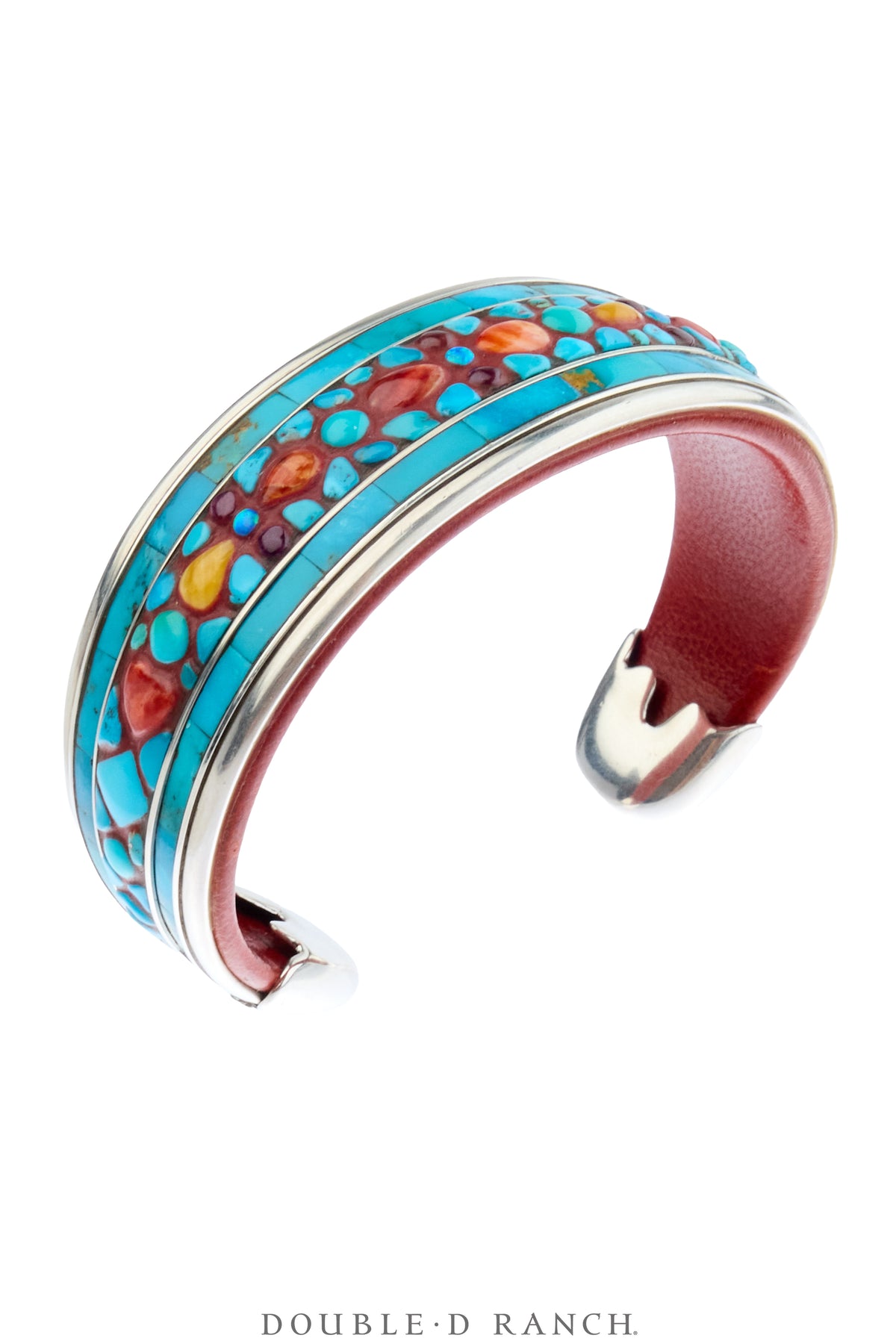 Cuff, Inlay, Mixed Stones, Leather Lined, Artisan, Contemporary, 4187