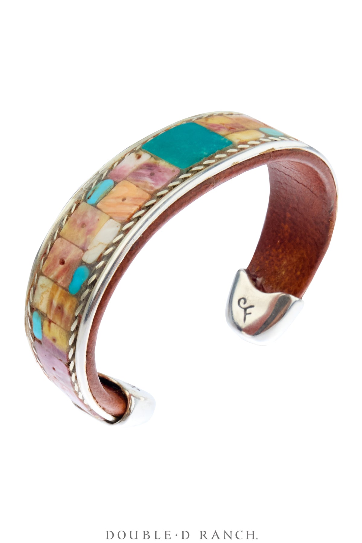 Cuff, Inlay, Turquoise & Spiny Oyster, Leather Lined, Artisan, Charlie Favour, Contemporary, 4222