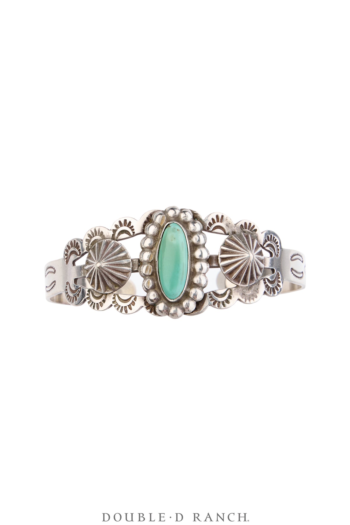 Cuff, Fred Harvey Railroad Era, Turquoise, Coin Silver, Hallmark, Vintage ‘40s, 4246