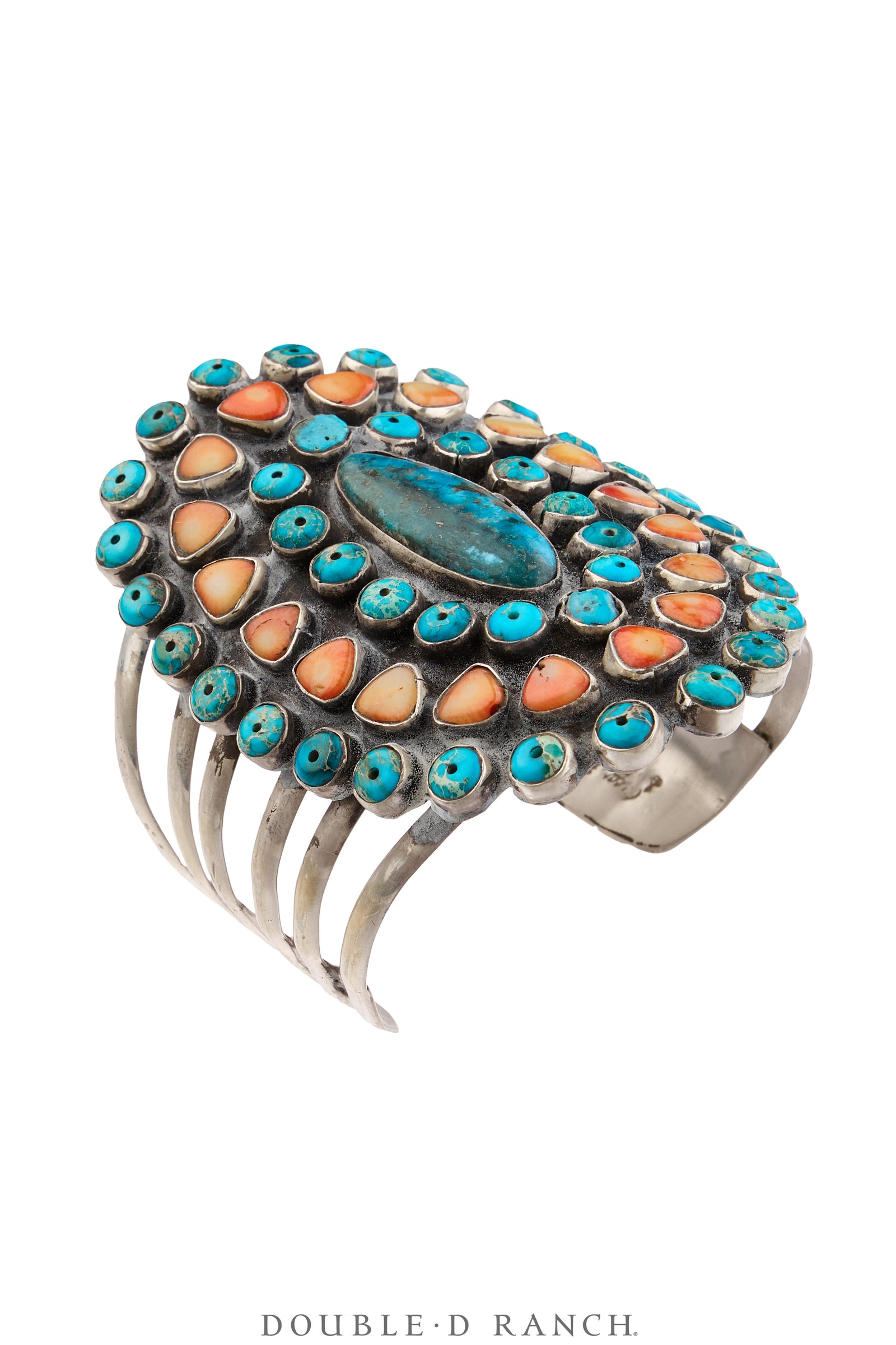 Cuff, Oscar Betz, Cluster, Turquoise, Orange Spiny Oyster, Hallmark, Contemporary, 4277