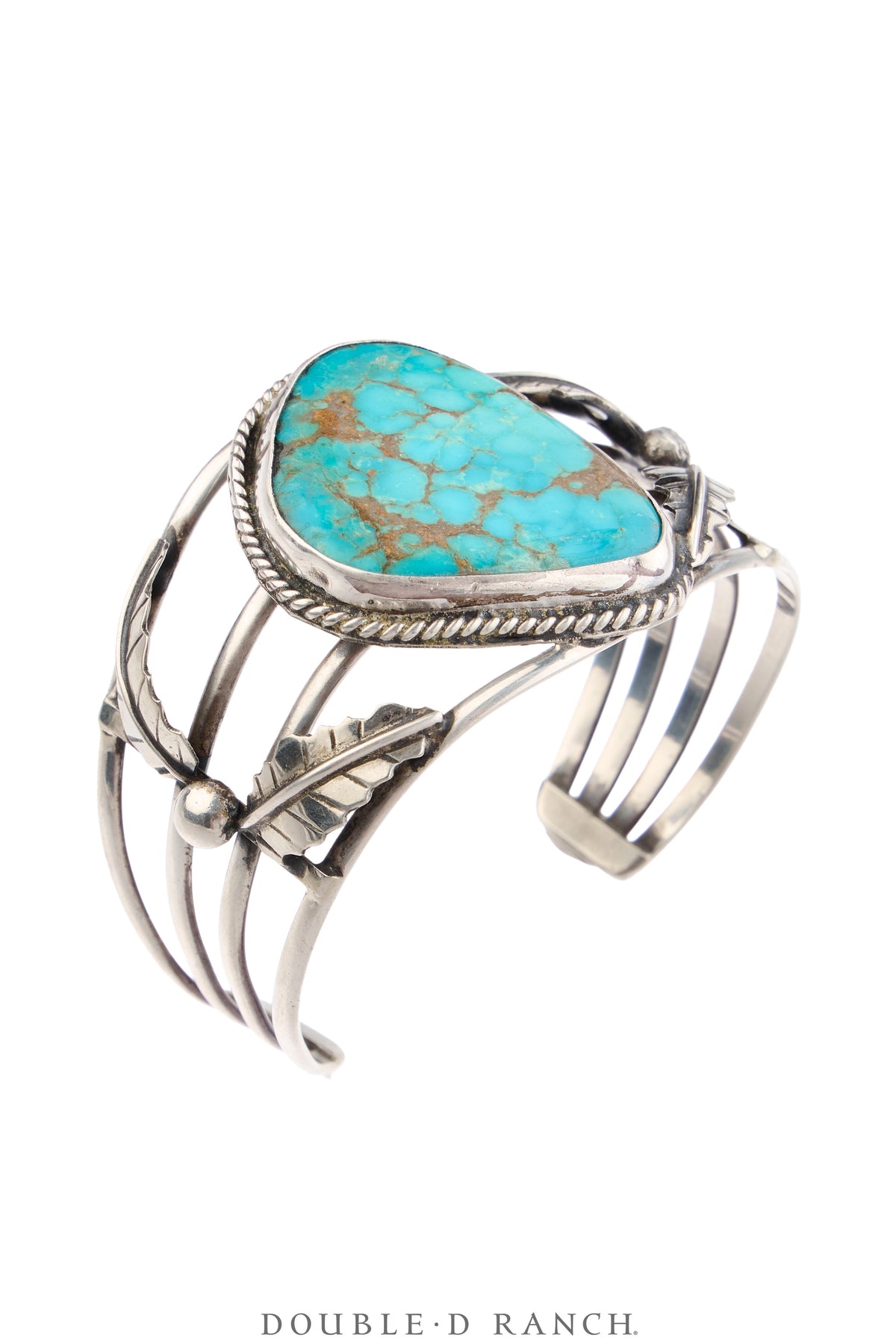 Cuff, Natural Stone, Turquoise, Leaf Appliqué, Sans Hallmark, Vintage, 4301