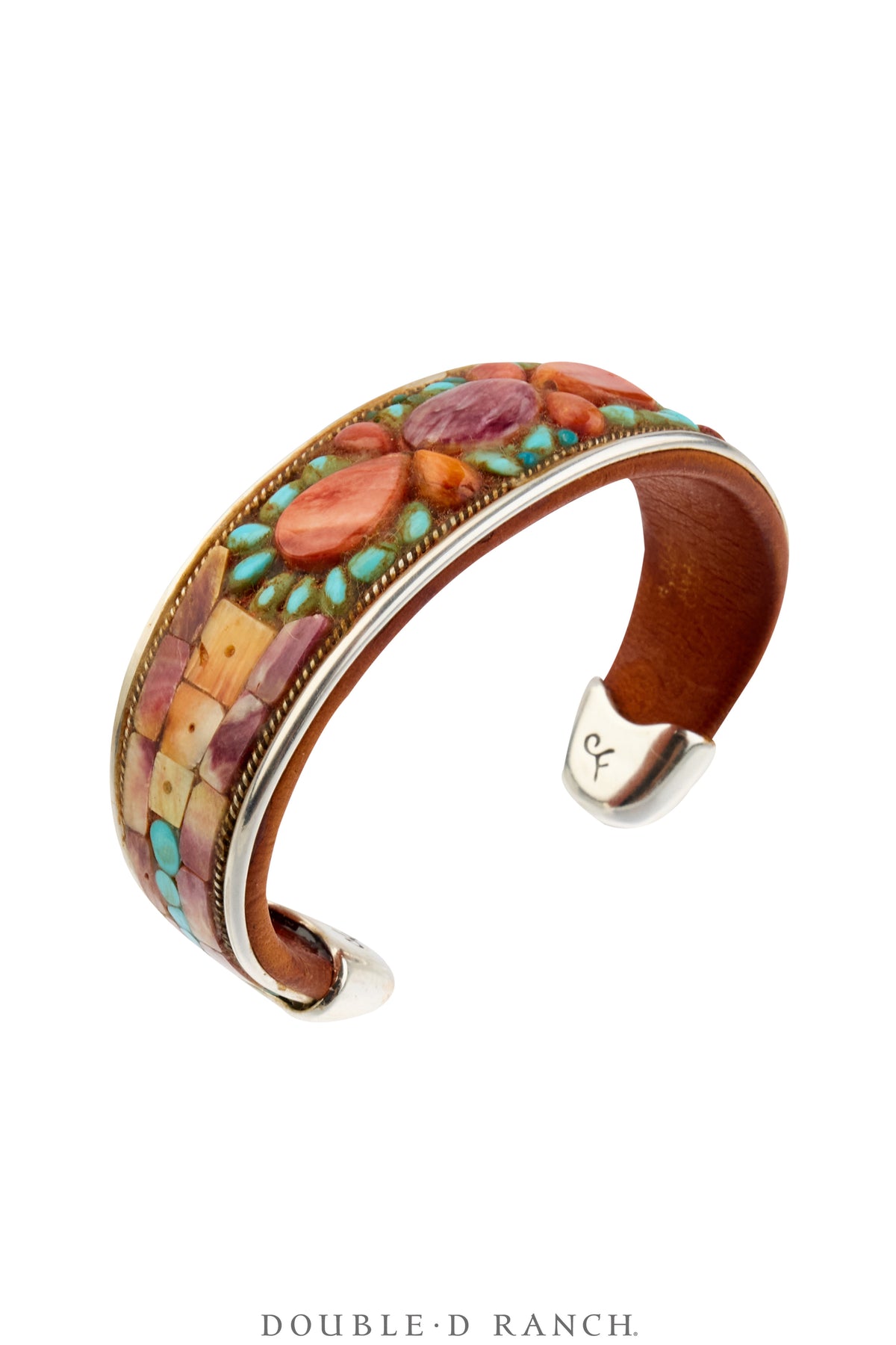 Cuff, Inlay, Multi Stone, Leather Lined, Artisan, Charlie Favor, Contemporary, 4315