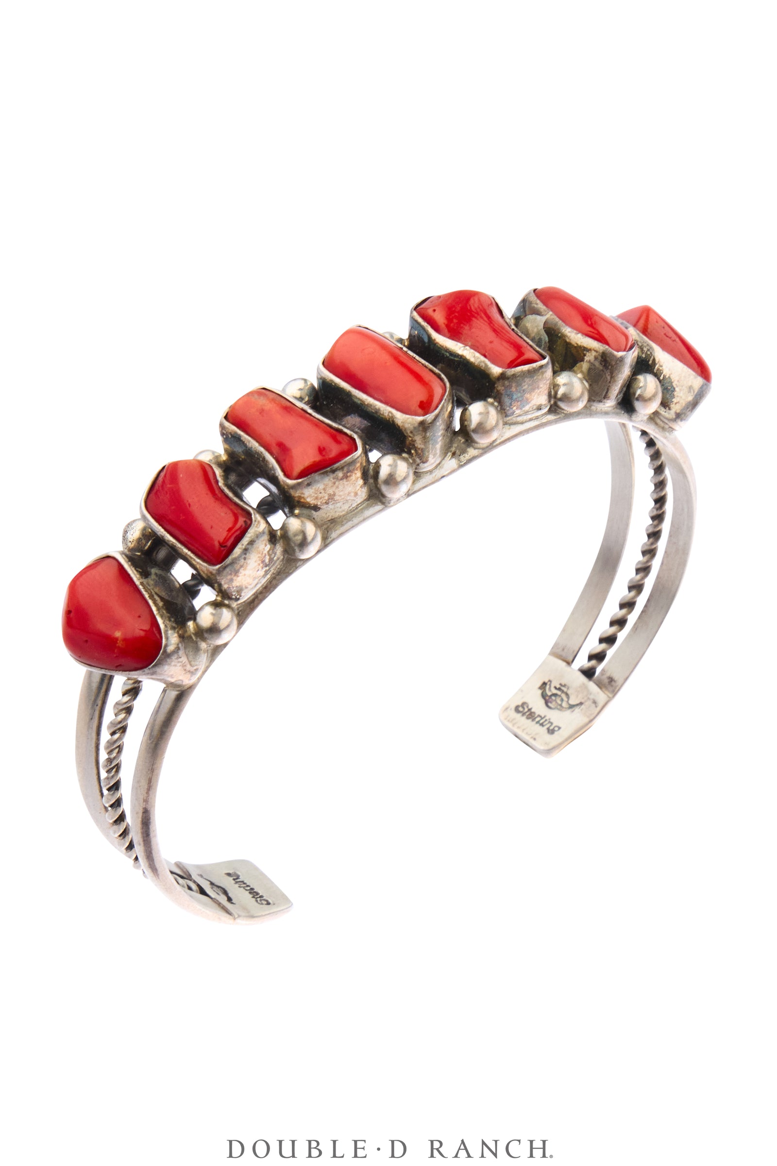Cuff, Row, Coral, Natural Shape, Navajo Arts & Crafts Guild Hallmark, Vintage, 4332