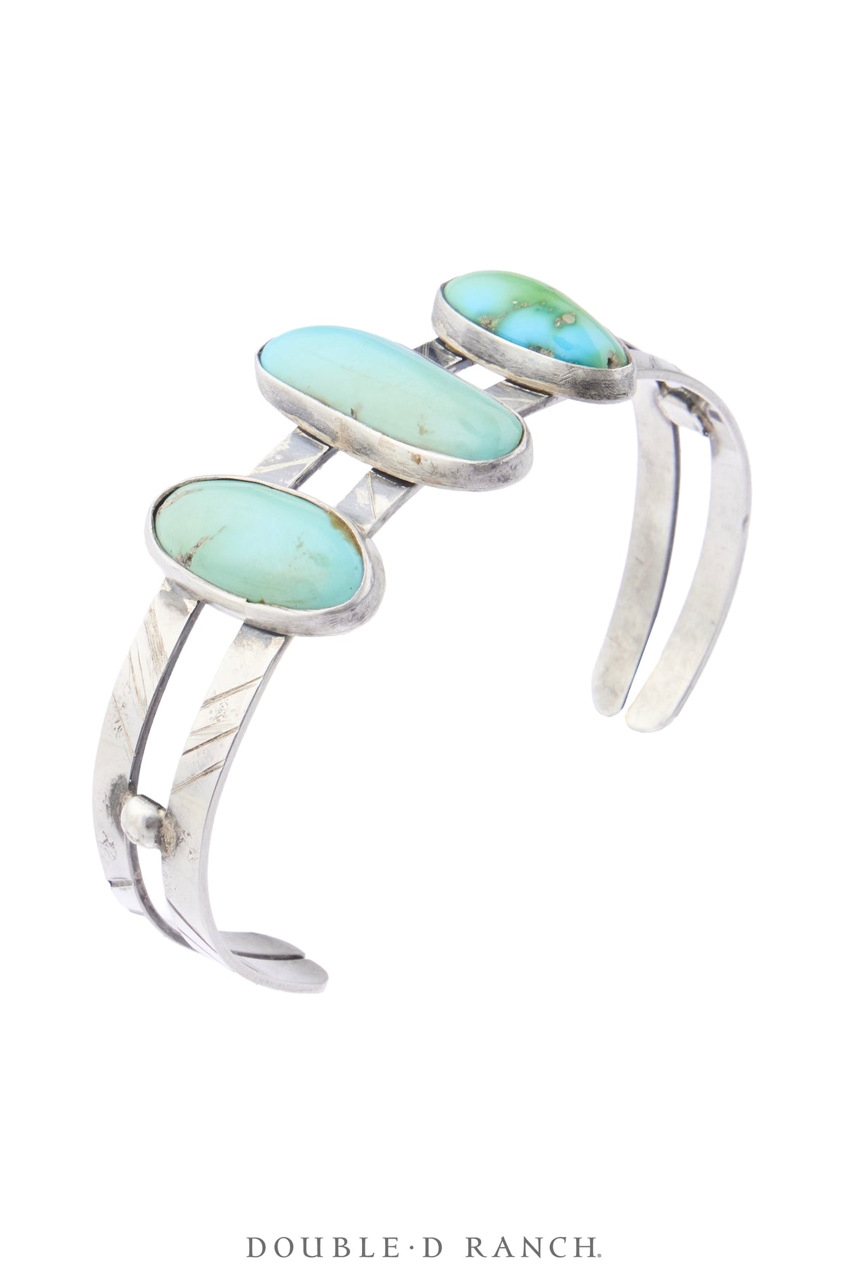 Cuff, Fred Harvey Railroad Era, Turquoise, Three Stones, Vintage, 4349