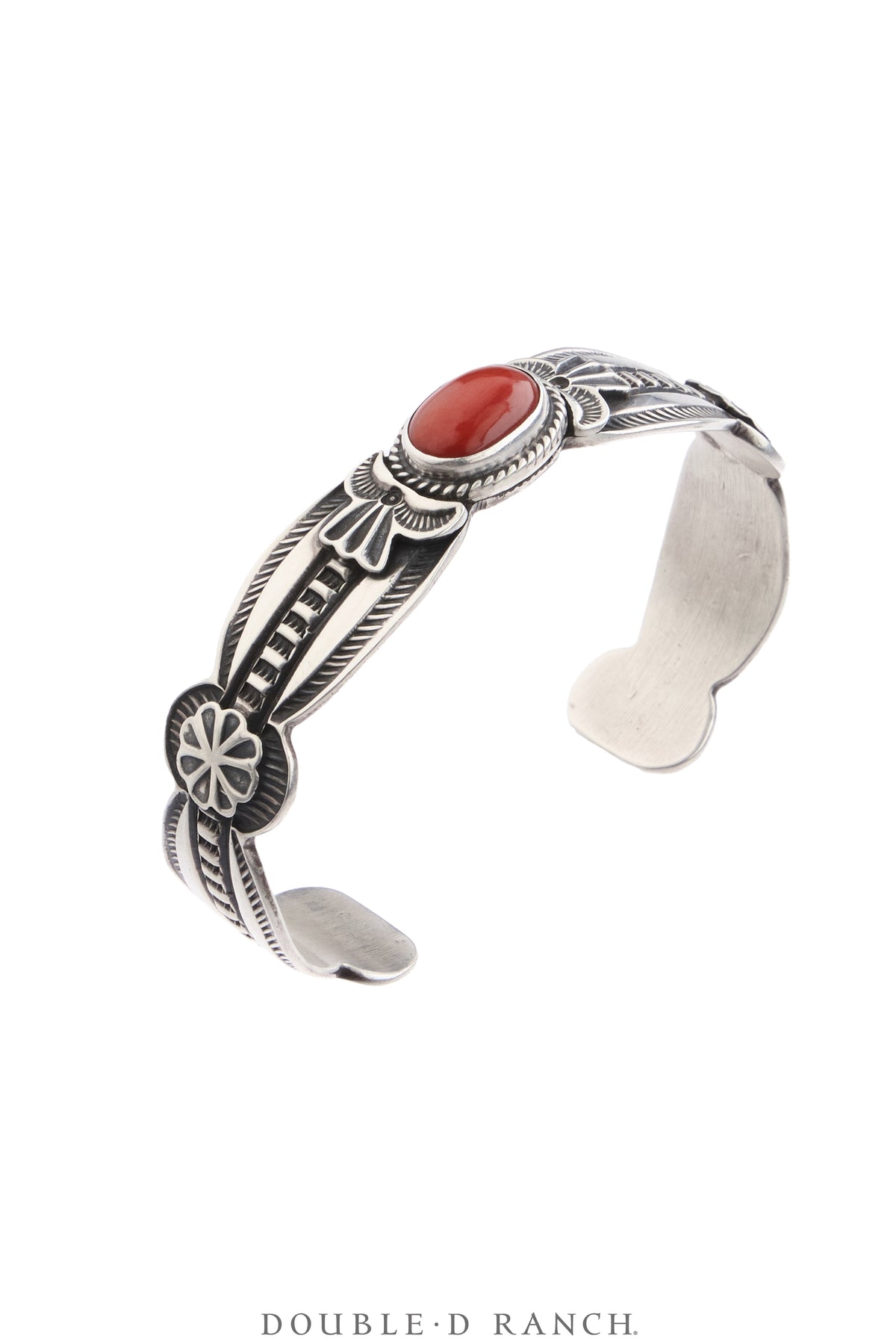Cuff, Natural Stone, Coral, Heavy Stampwork, Hallmark, Vintage, 4350