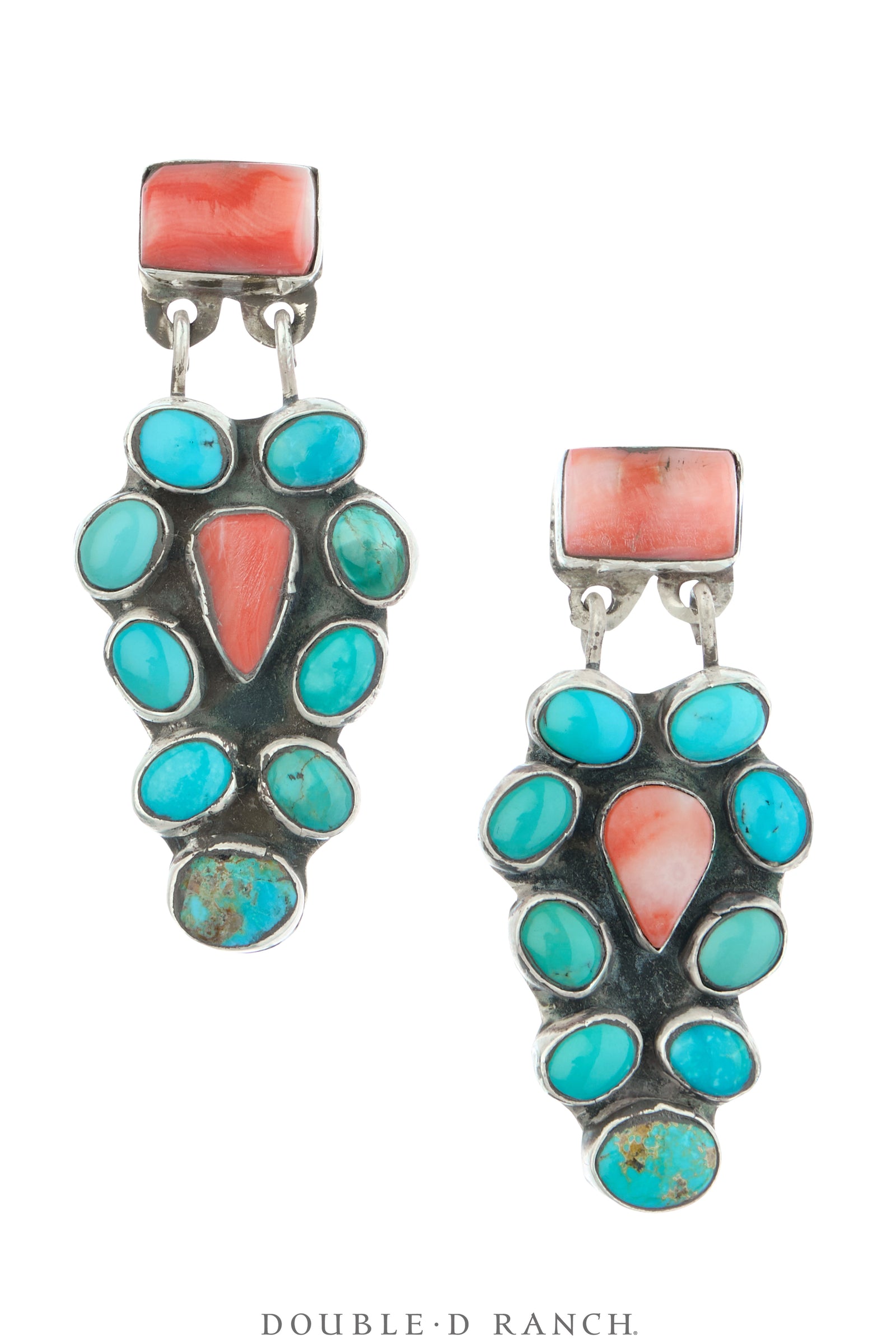 Earrings, Oscar Betz, Triangle, Angel Coral & Turquoise, Hallmark, 2303
