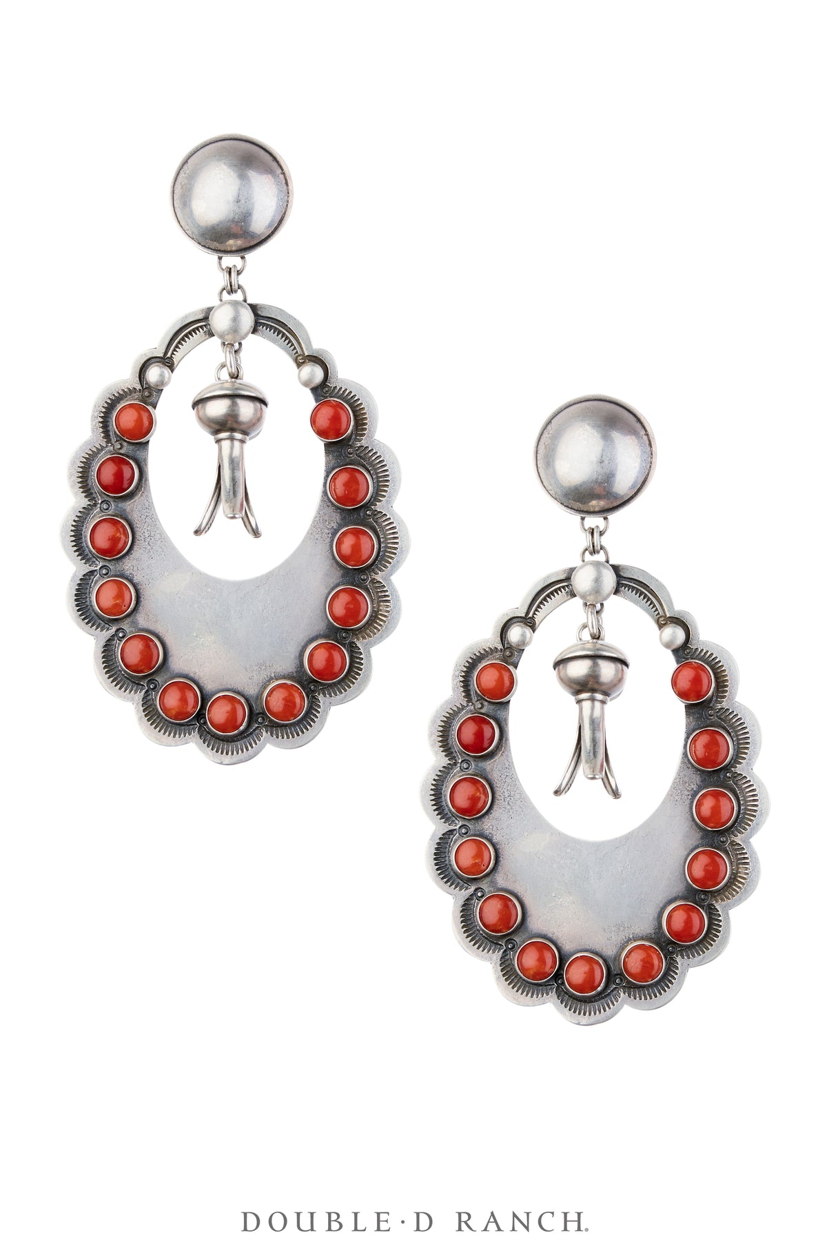 Earrings, Hoop, Sterling Silver, Coral, Dennis Hogan, Hallmark, Contemporary,1451B