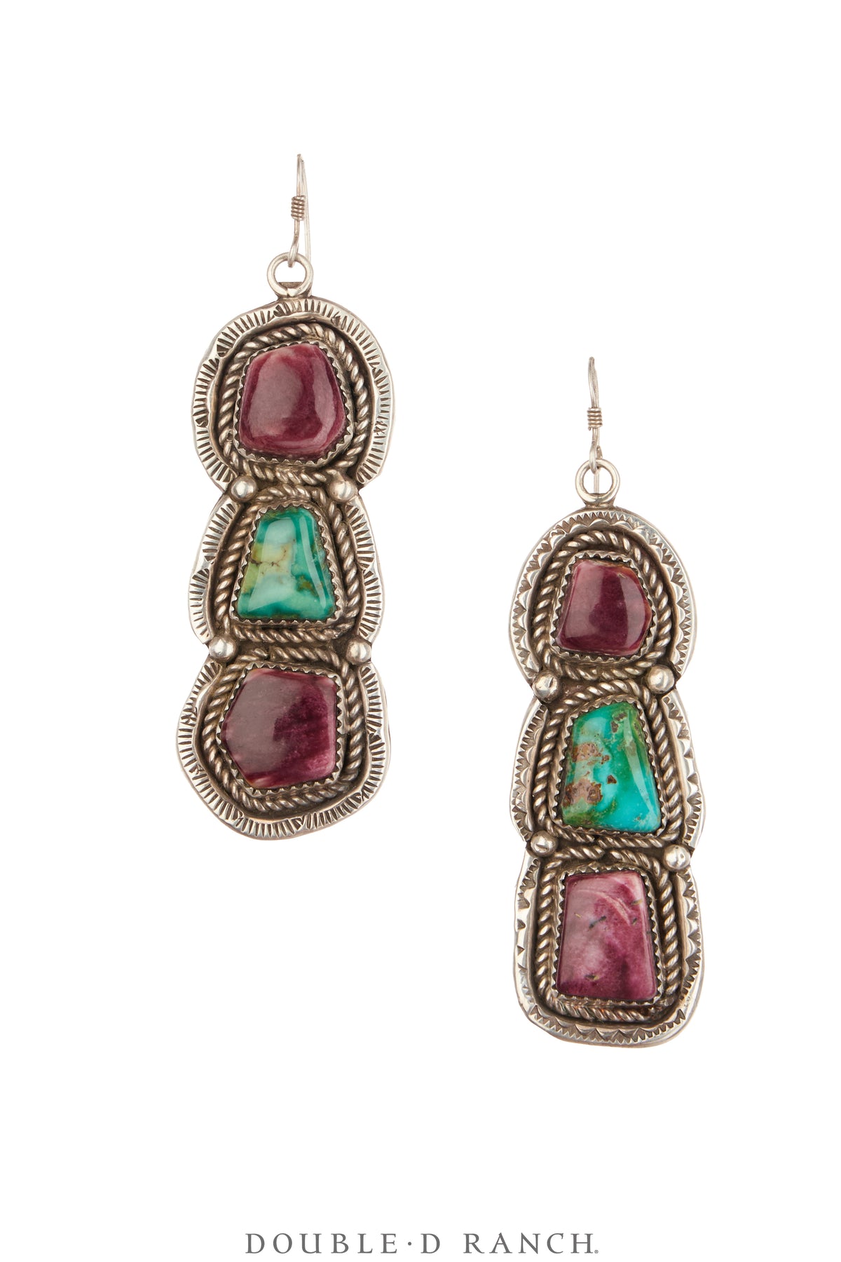 Earrings, Natural Stone, Purple Spiny Oyster & Turquoise, Hallmark, Vintage, 2146