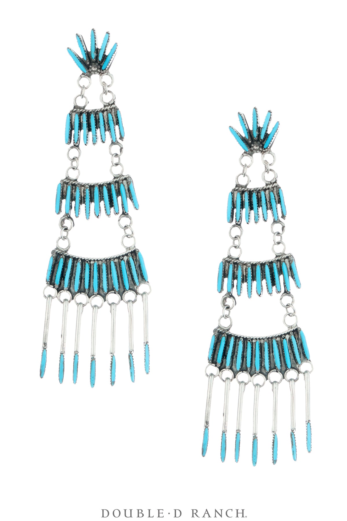 Earrings, Ladder, Turquoise, Zuni Needlepoint, 4 Tiers, Vintage, 2243