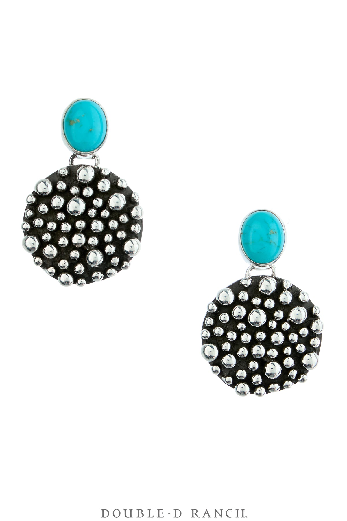 Earrings, Blackened Bubble, Turquoise, Sterling Silver, Hallmark, Contemporary, 2251