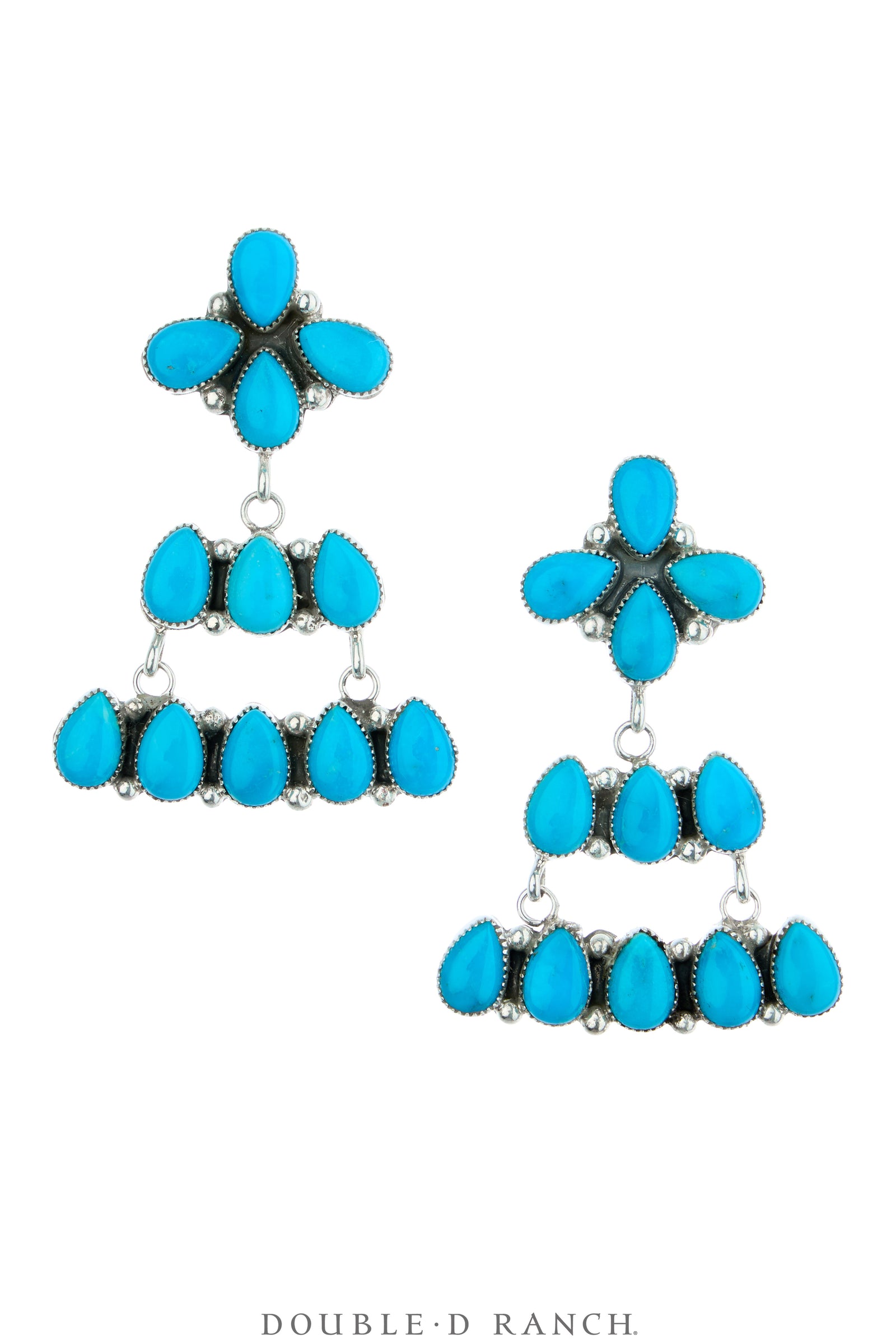 Earrings, Chandelier, Turquoise, High Grade Stones, Hallmark, Contemporary, 2253