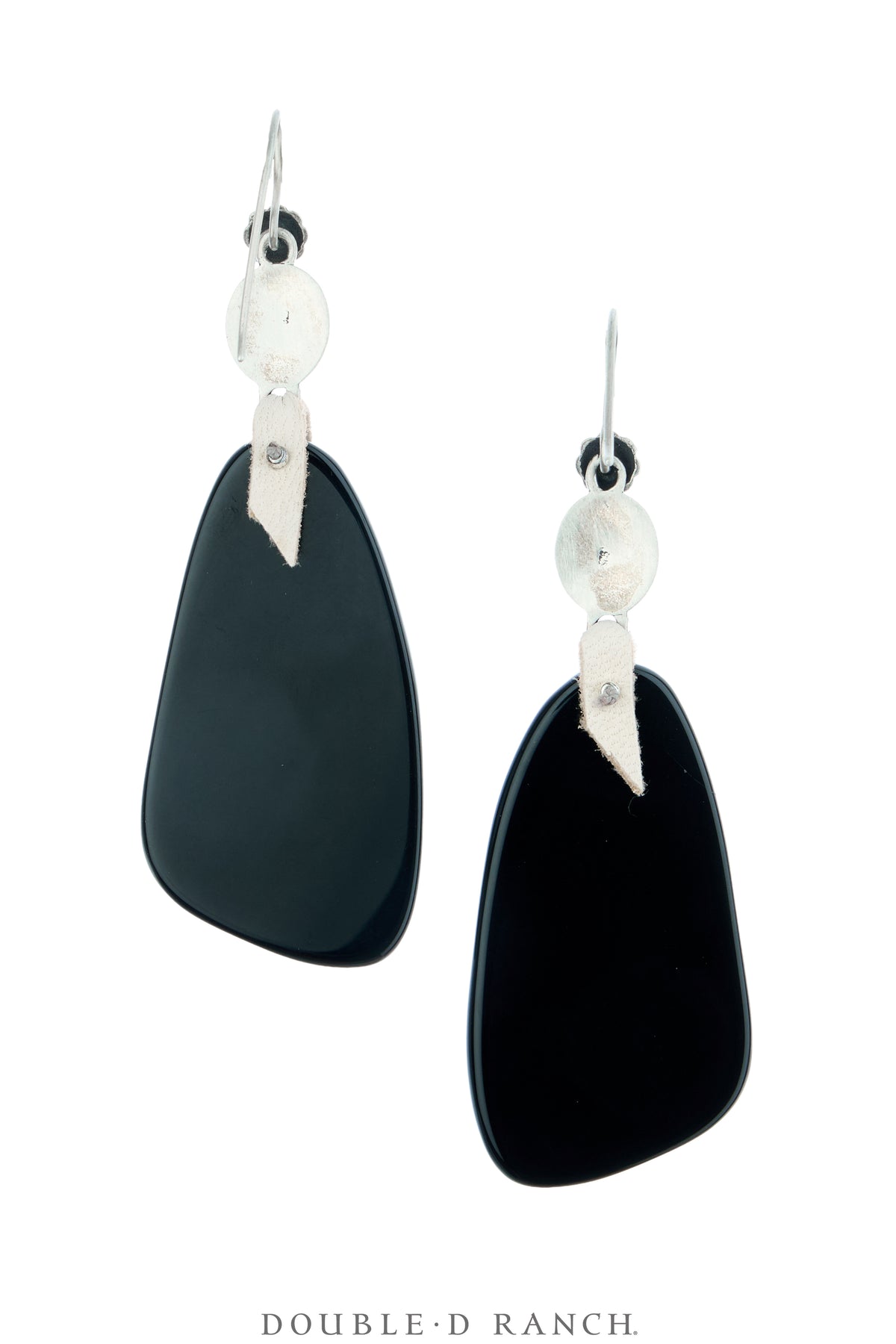 Earrings, Slab, Onyx, Leather Fringe, Artisan, Contemporary, 2290