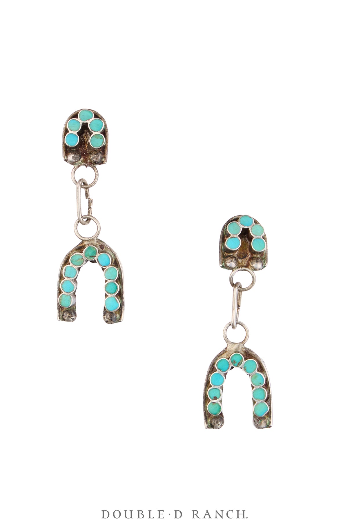 Earrings, Dangle, Turquoise, Inlay, Horseshoe, Dishta, Vintage, 2296
