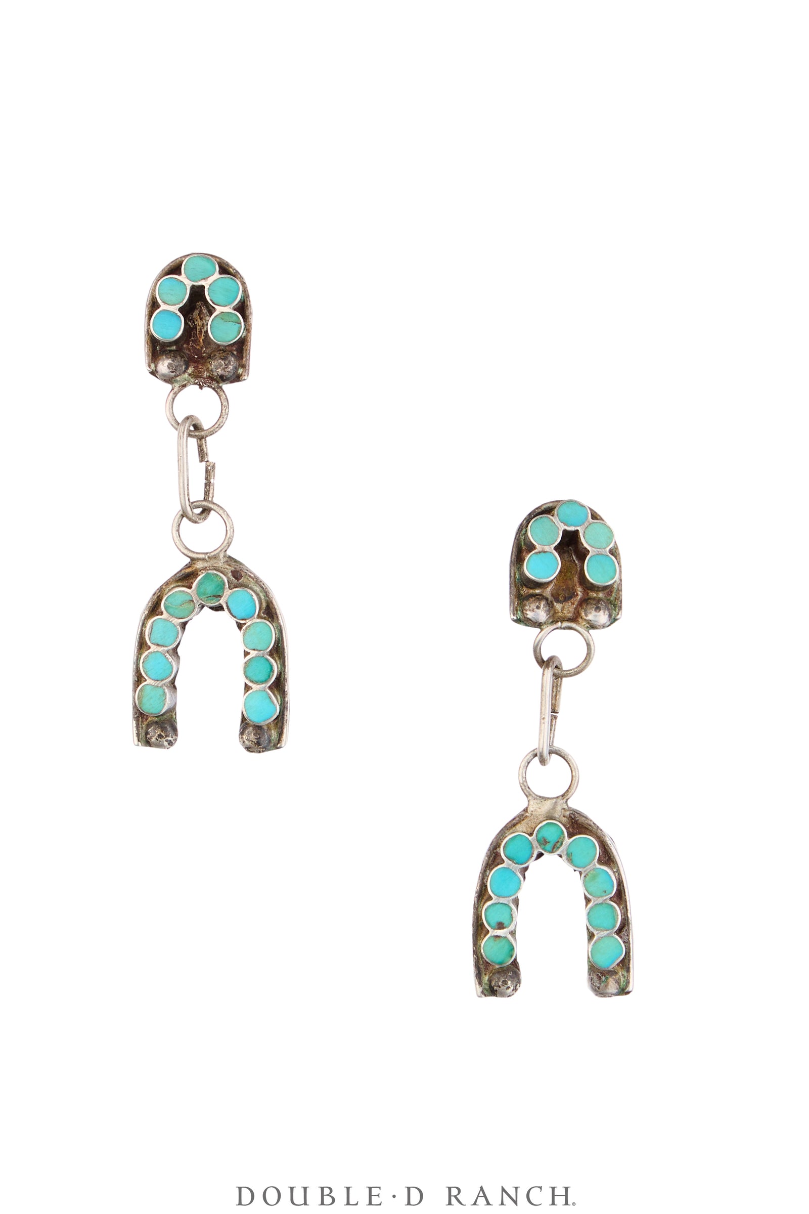 Earrings, Dangle, Turquoise, Inlay, Horseshoe, Dishta, Vintage, 2296