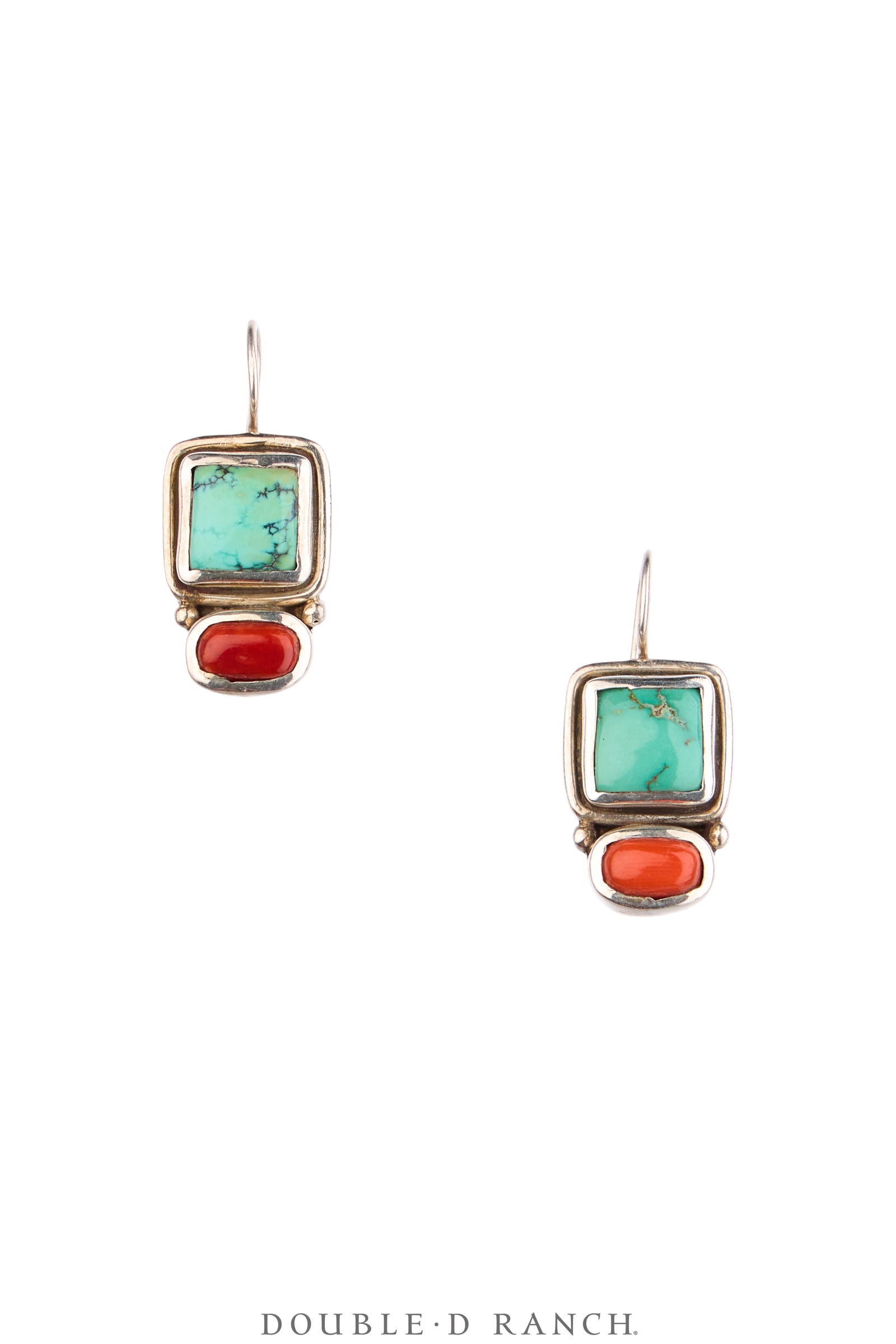 Earrings, Drop, Turquoise & Coral, Mark, Vintage, 2305