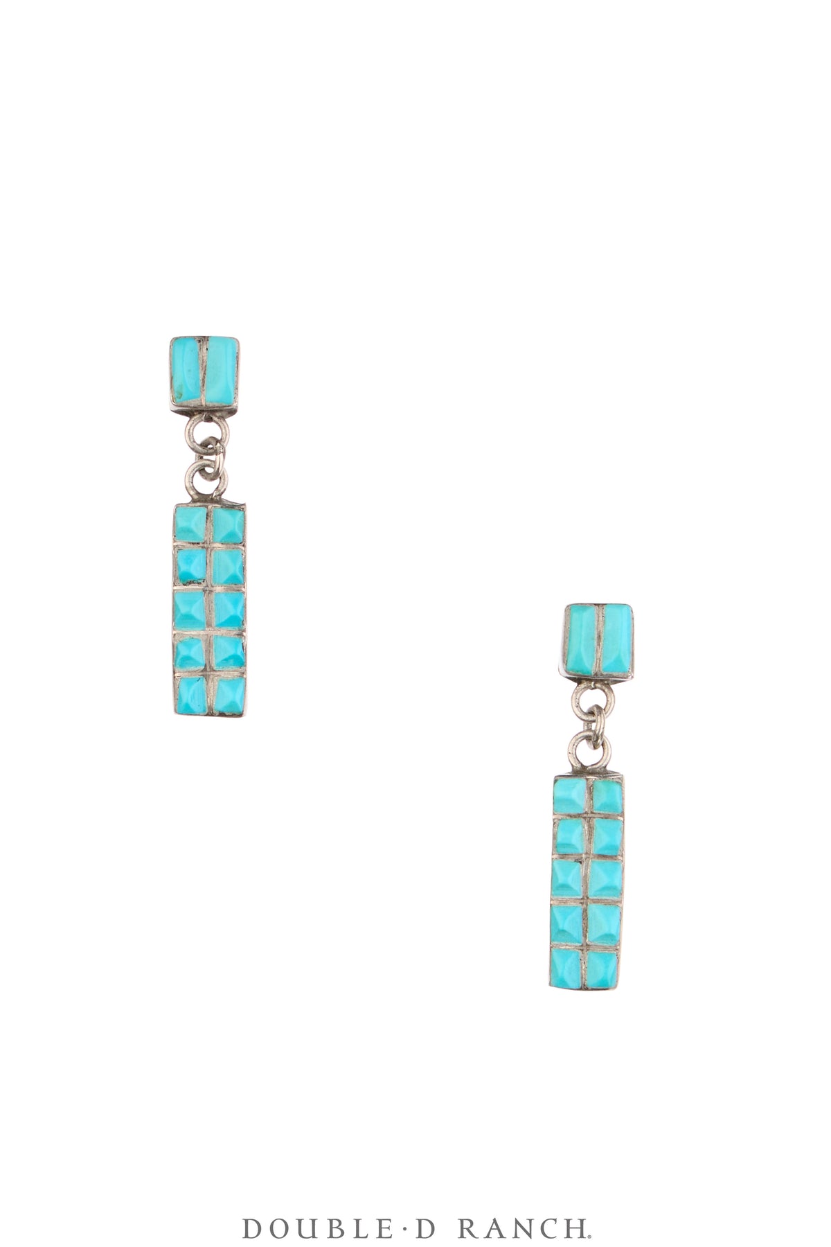 Earrings, Drops, Turquoise, Inlay, Dishta Family Style, Sans Marks, Vintage, 2306