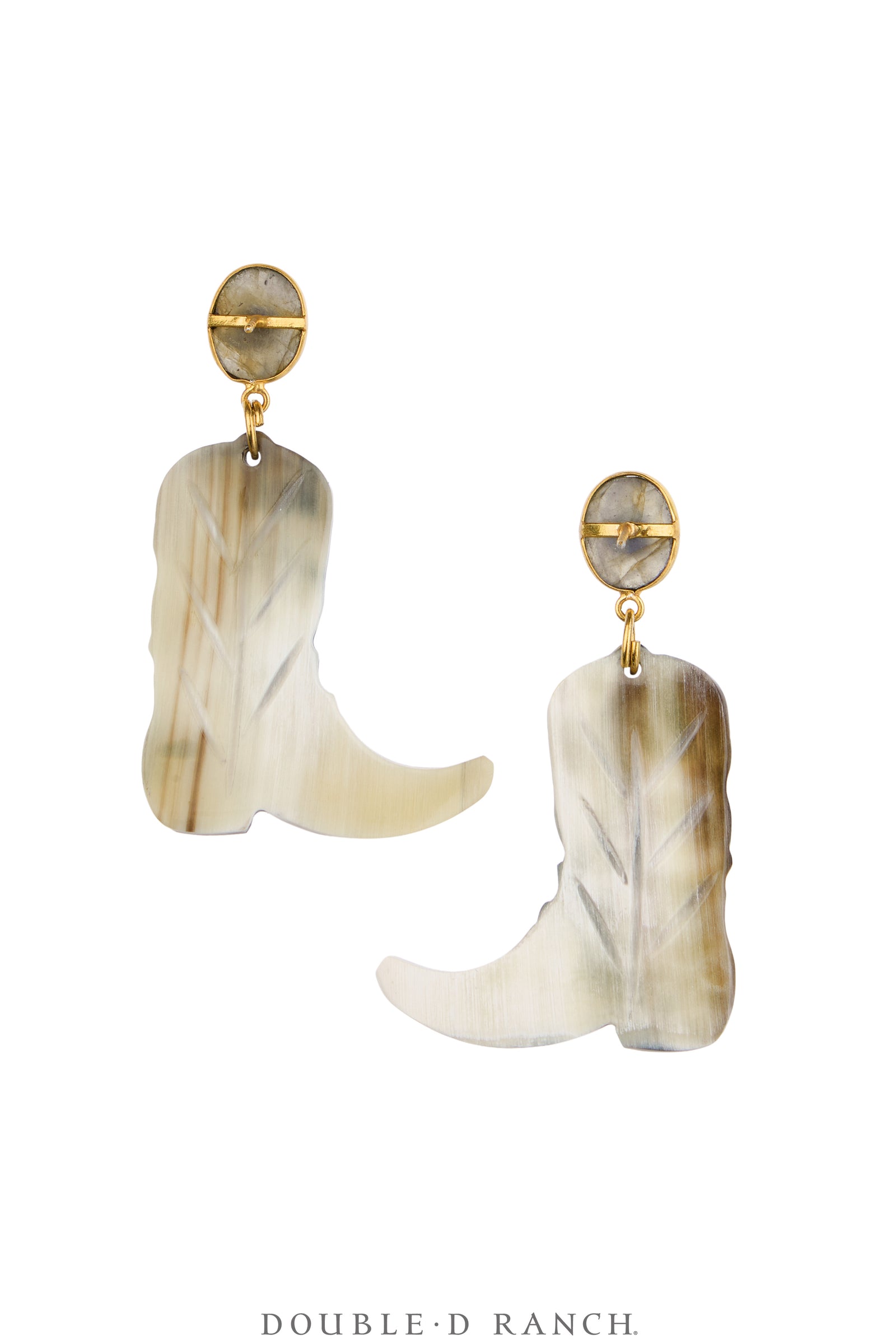 Earrings, Faceted Jewels, Horn With Semi-Precious Stones, Contemporary, 2309C