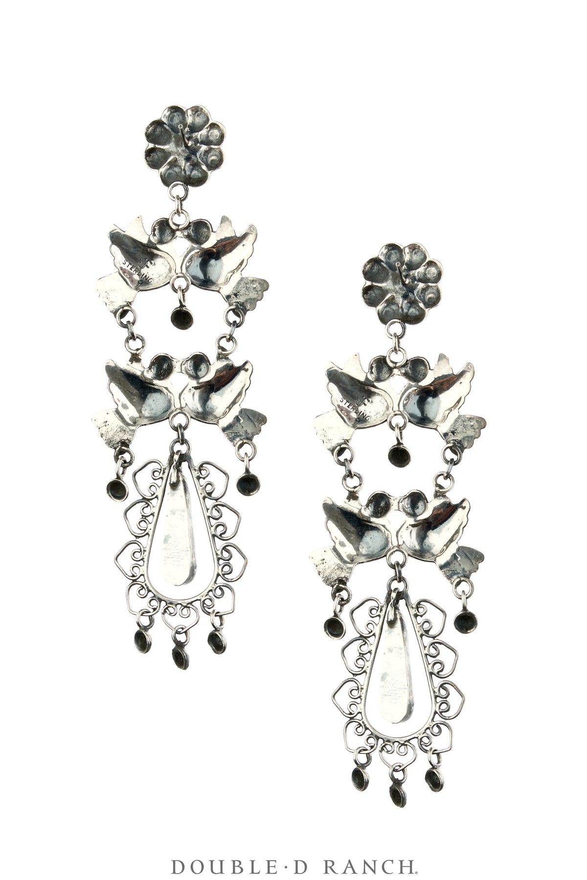 Earrings, Federico, Mazahua, Turquoise & Sterling Silver, Doves, Hallmark, Contemporary, 2333