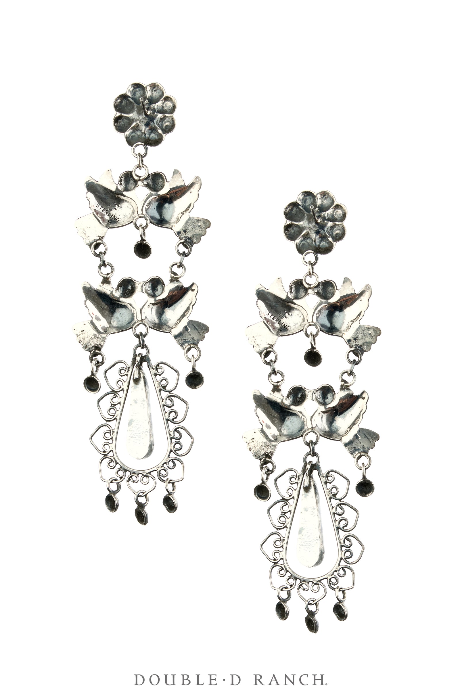 Earrings, Federico, Mazahua, Turquoise & Sterling Silver, Doves, Hallmark, Contemporary, 2333