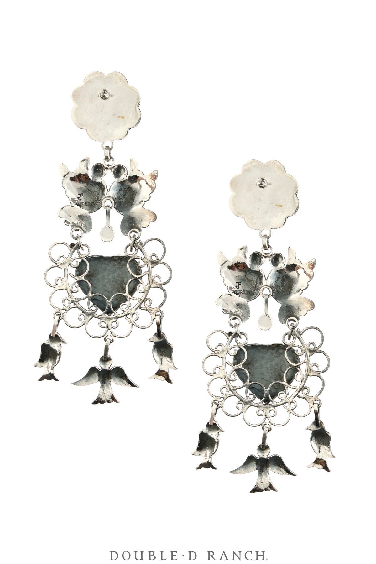 Earrings, Federico, Mazahua, Turquoise & Sterling Silver, Doves, Hallmark, Contemporary, 2334
