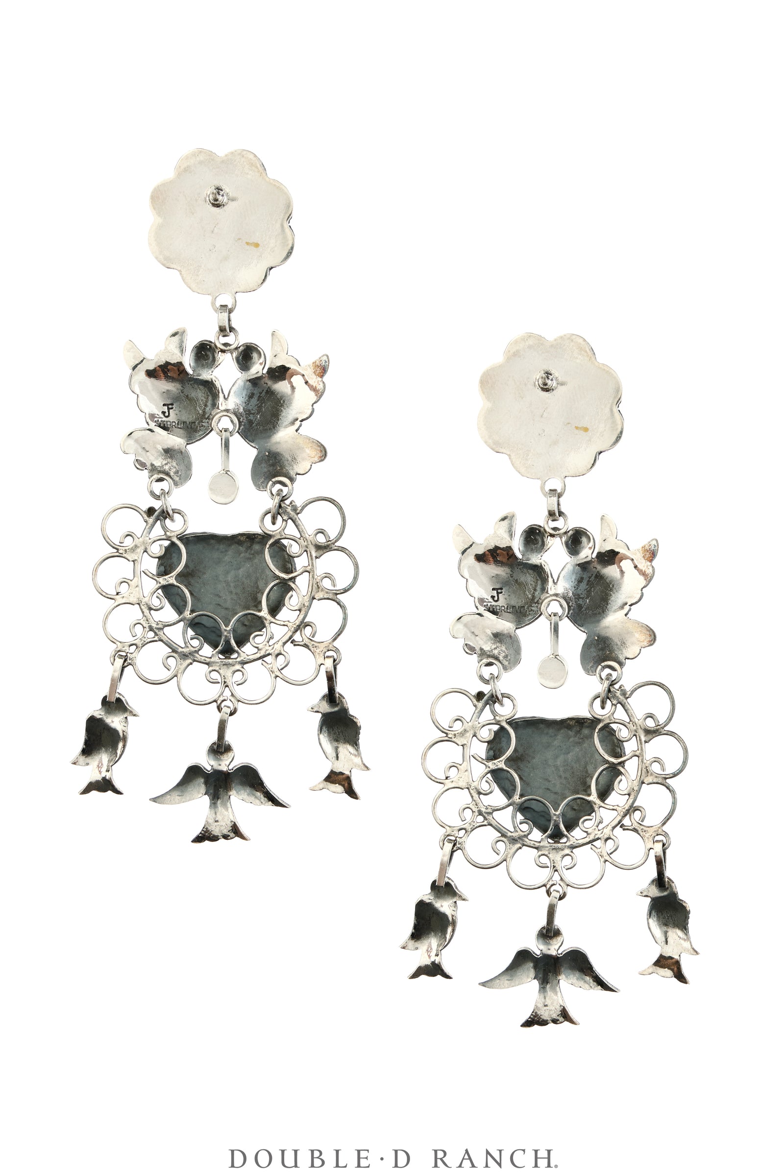 Earrings, Federico, Mazahua, Turquoise & Sterling Silver, Doves, Hallmark, Contemporary, 2334