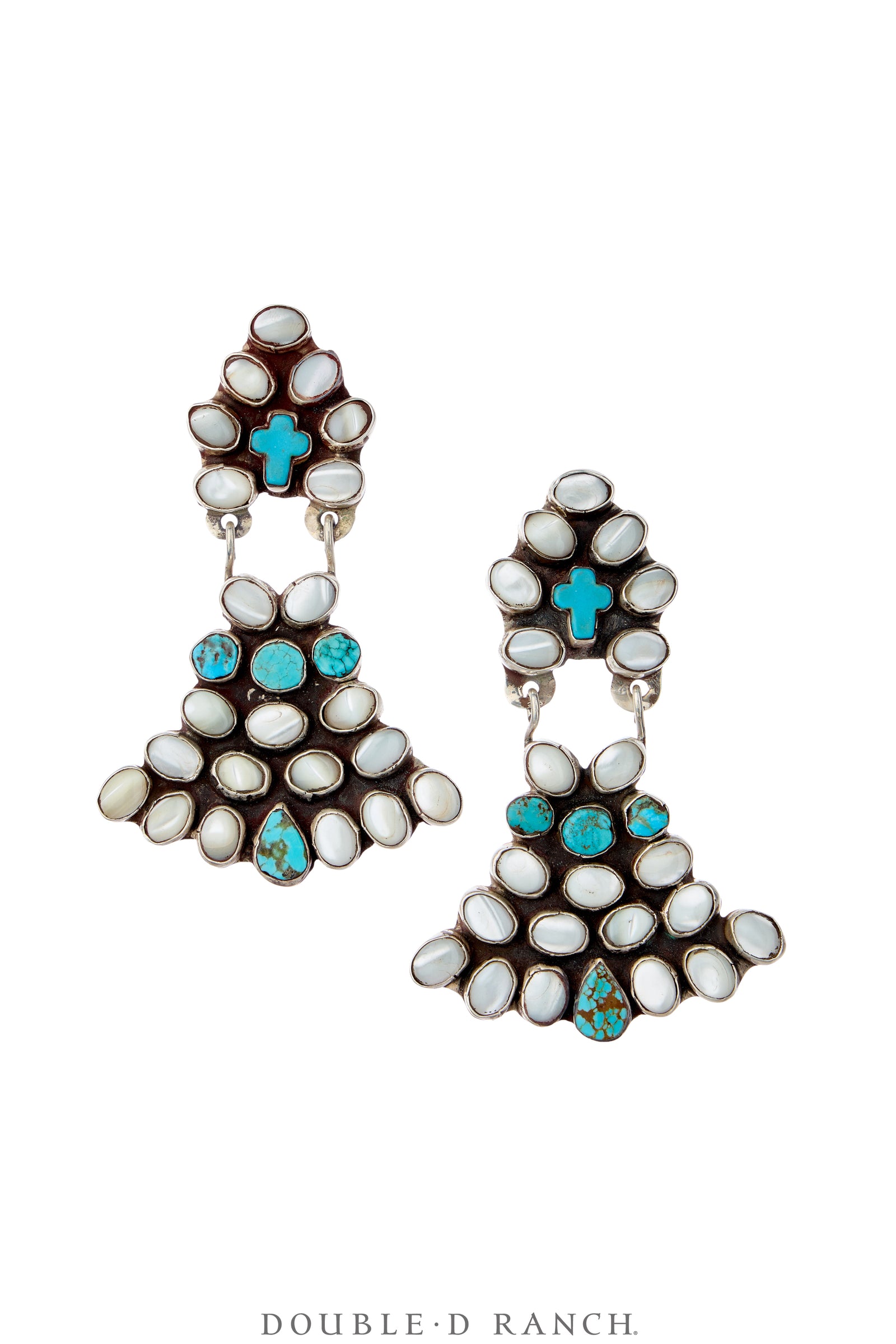 Earrings, Oscar Betz, Fan, Turquoise, Fresh Water Pearl, Hallmark, Contemporary, 2342