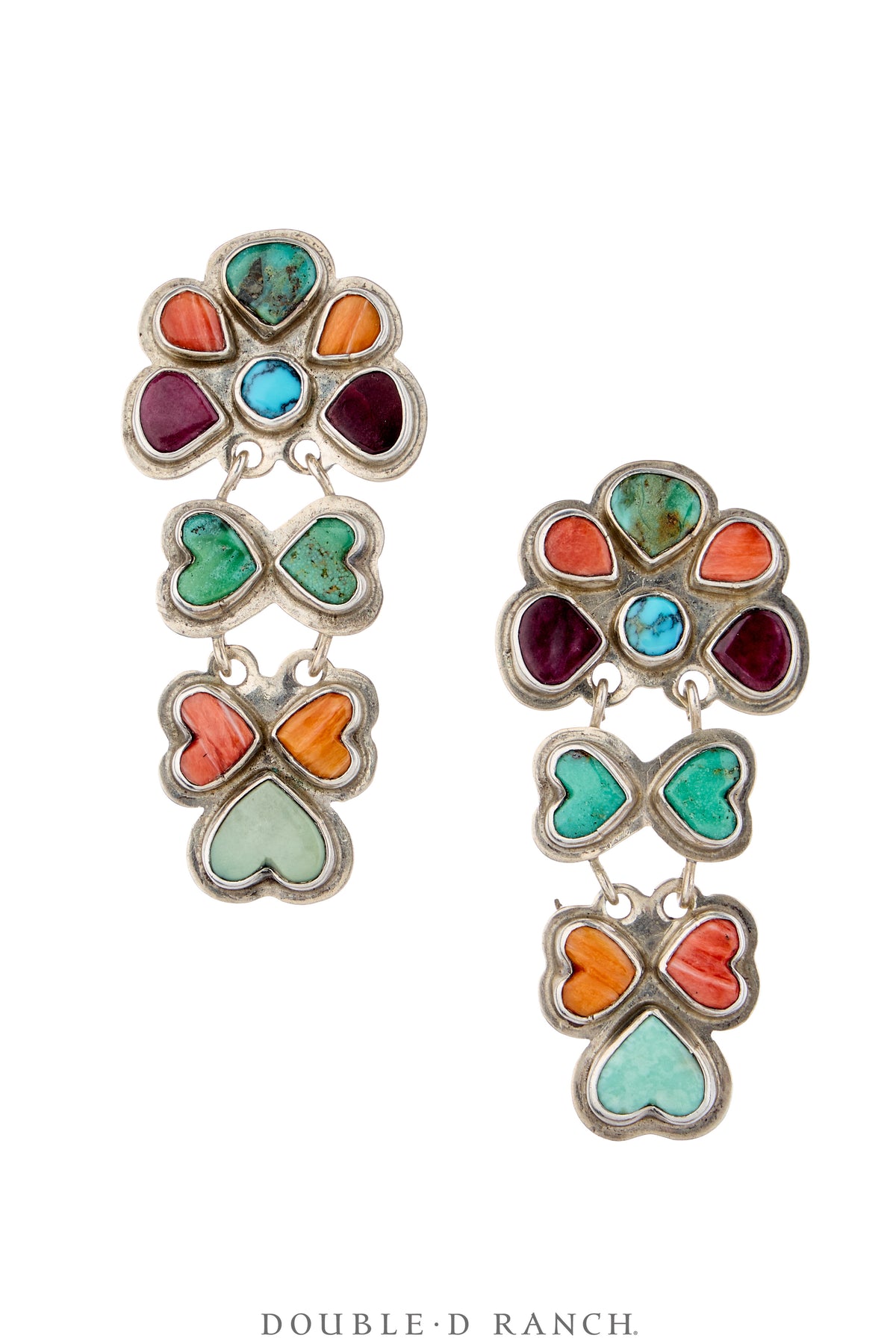 Earrings, Oscar Betz, Chandelier, Turquoise, Purple & Orange Spiny, Hallmark, 2352