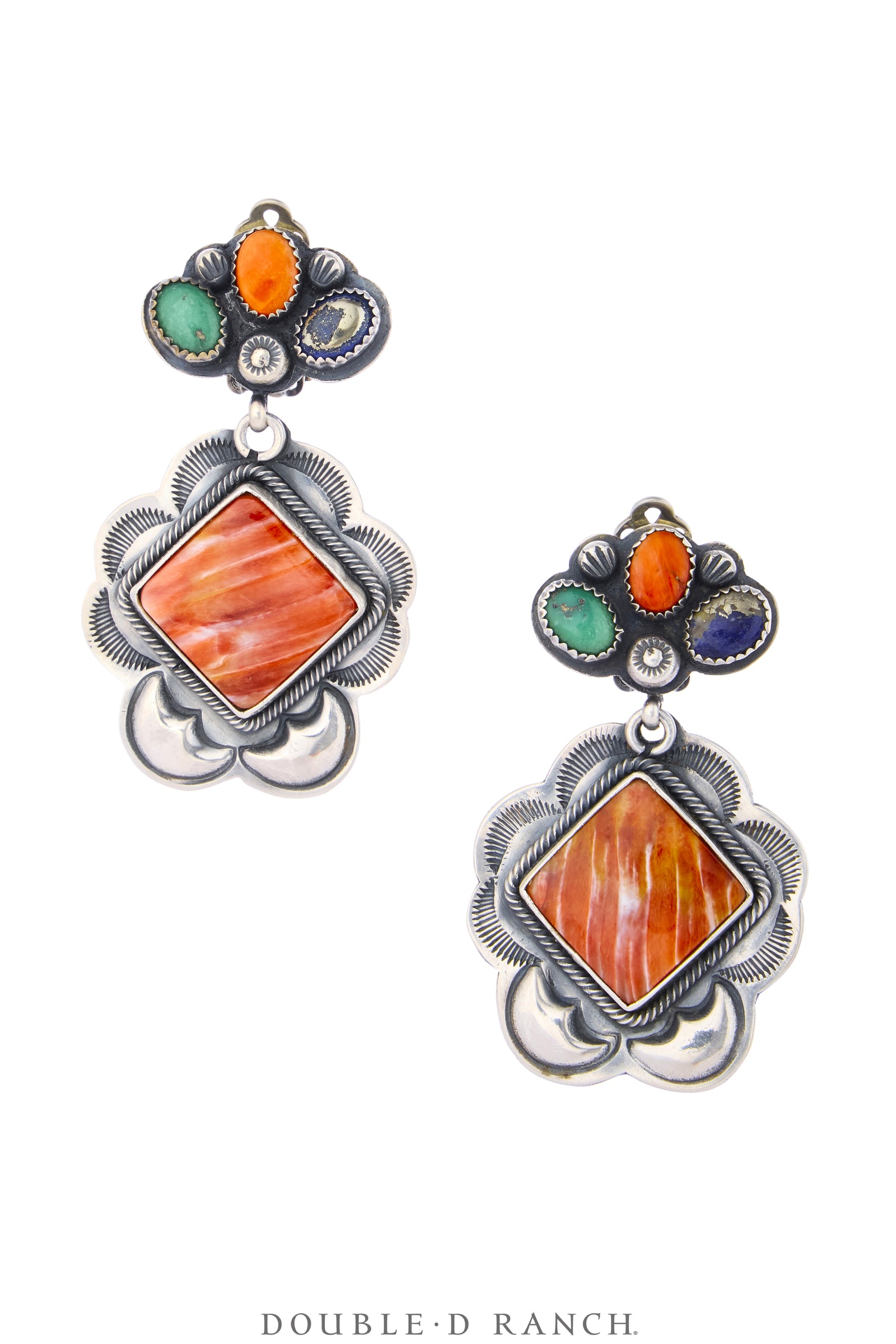 Earrings, Drop, Mixed Stone, Spiny Oyster, Harry Morgan Hallmark, Vintage, 2362