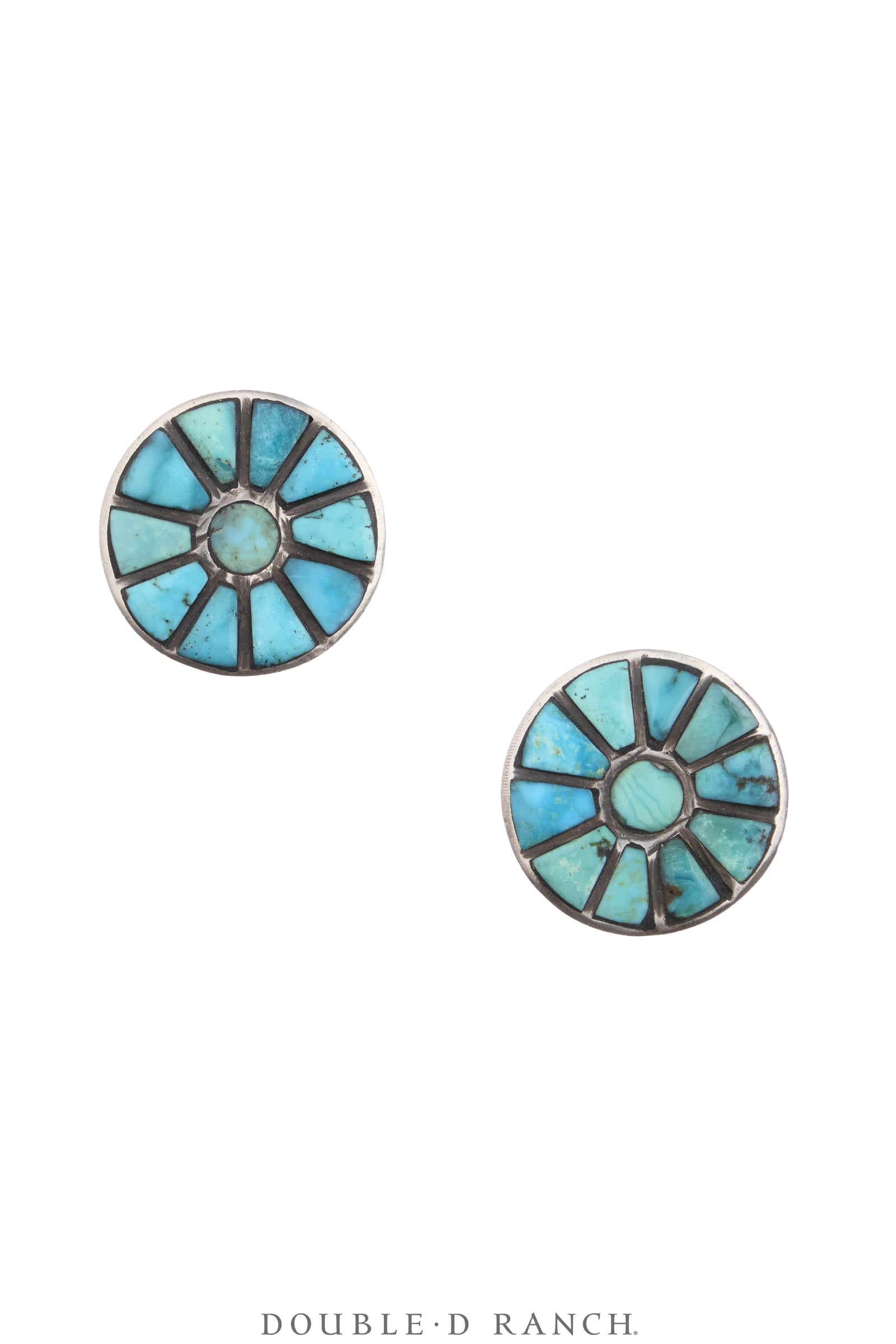 Earrings, Inlay, Turquoise, Wagon Wheel, Hallmark, Contemporary, 2371