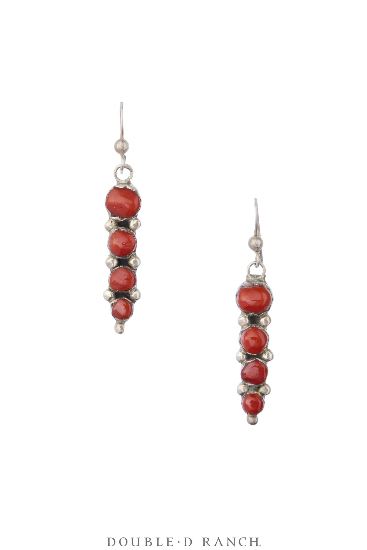 Earrings, Drop, Coral, Four Stone, Hallmark, Vintage, 2373