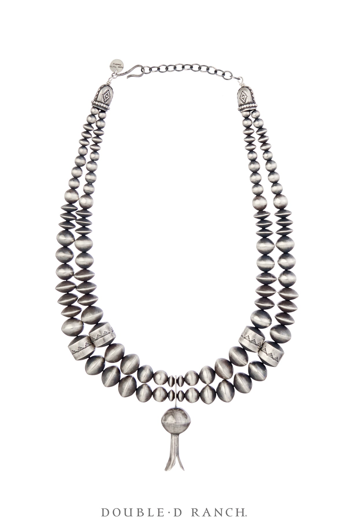 Necklace, Desert Pearl, Sterling Silver, Double Strand, Graduated With Blossom Pendant, Hallmark, Contemporary, 3516