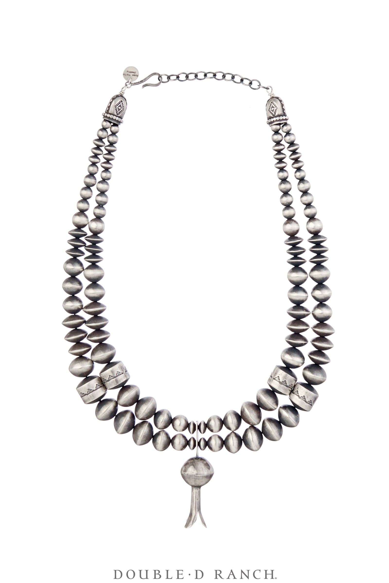 Necklace, Desert Pearl, Sterling Silver, Double Strand, Graduated With Blossom Pendant, Hallmark, Contemporary, 3516