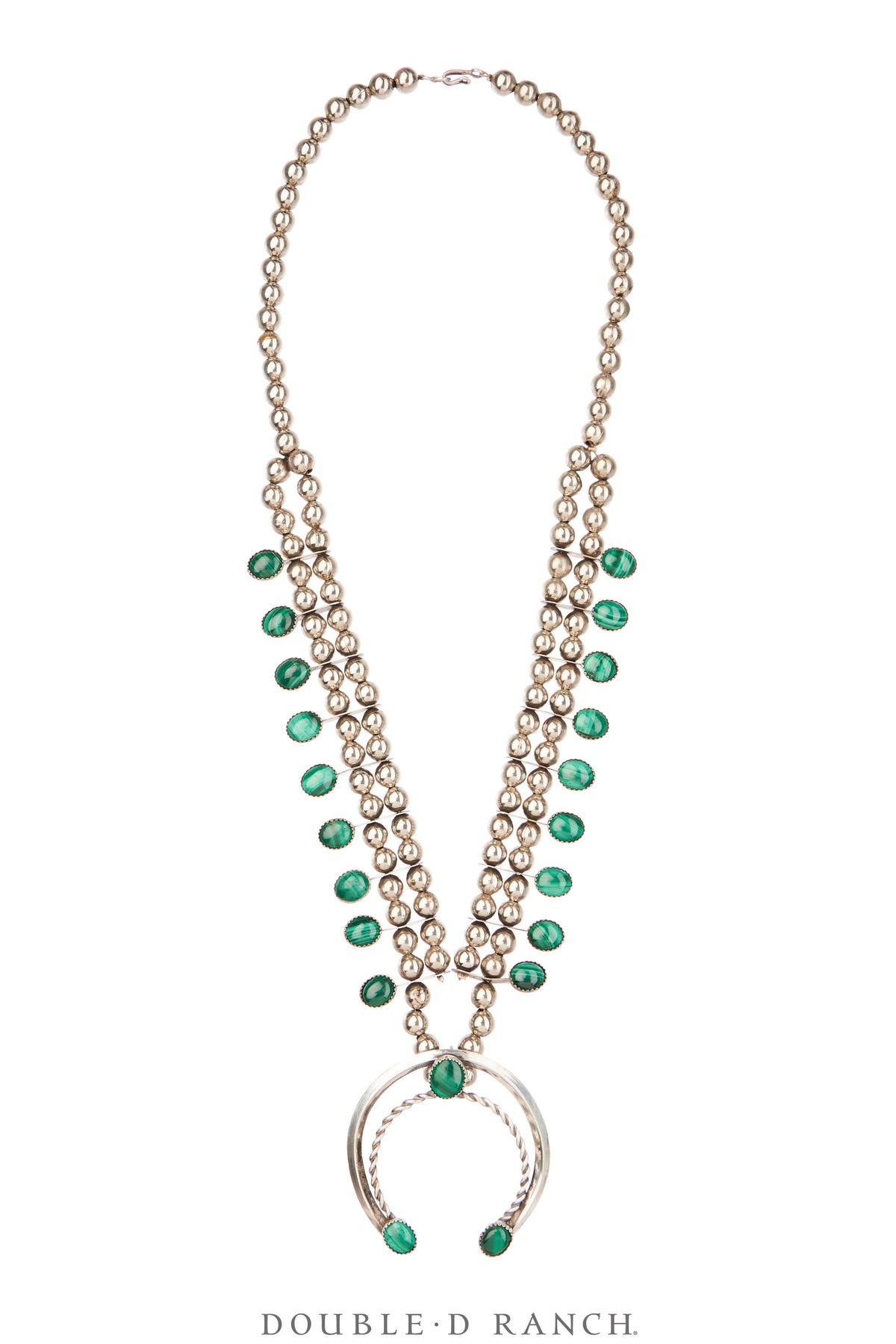 Necklace, Squash Blossom, Malachite, Mark, Vintage, 3674