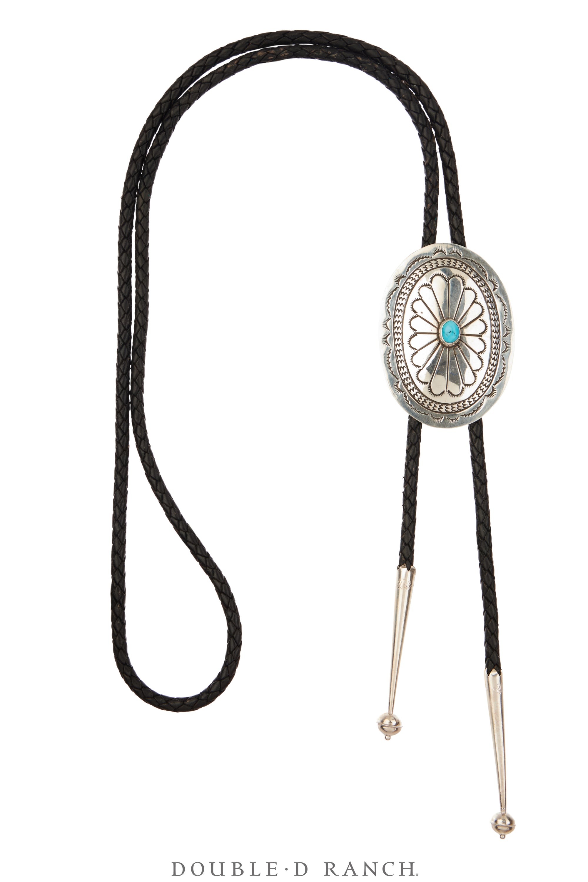 Bolo, Concho, Turquoise, Stampwork, Vintage, 3713