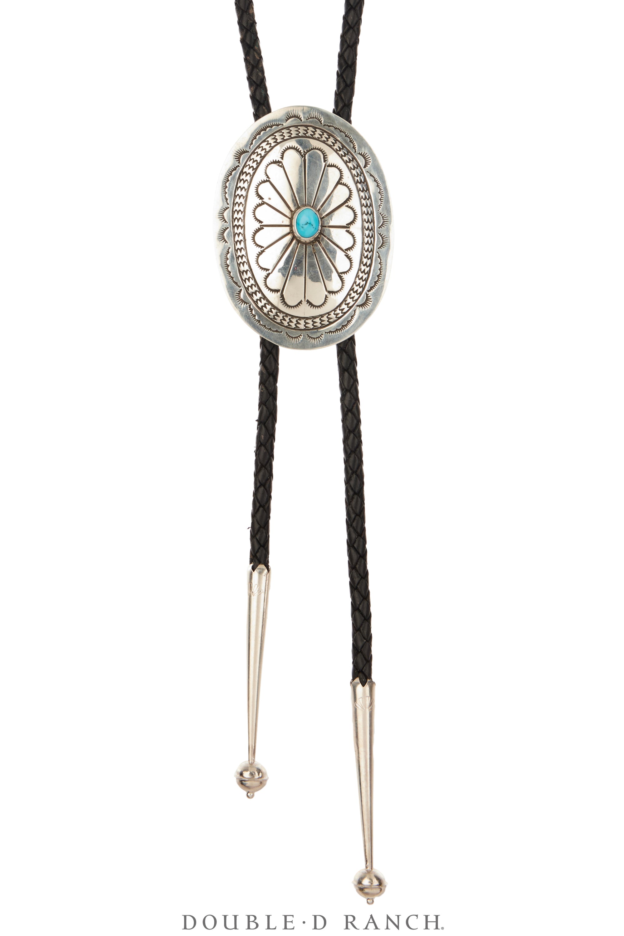 Bolo, Concho, Turquoise, Stampwork, Vintage, 3713