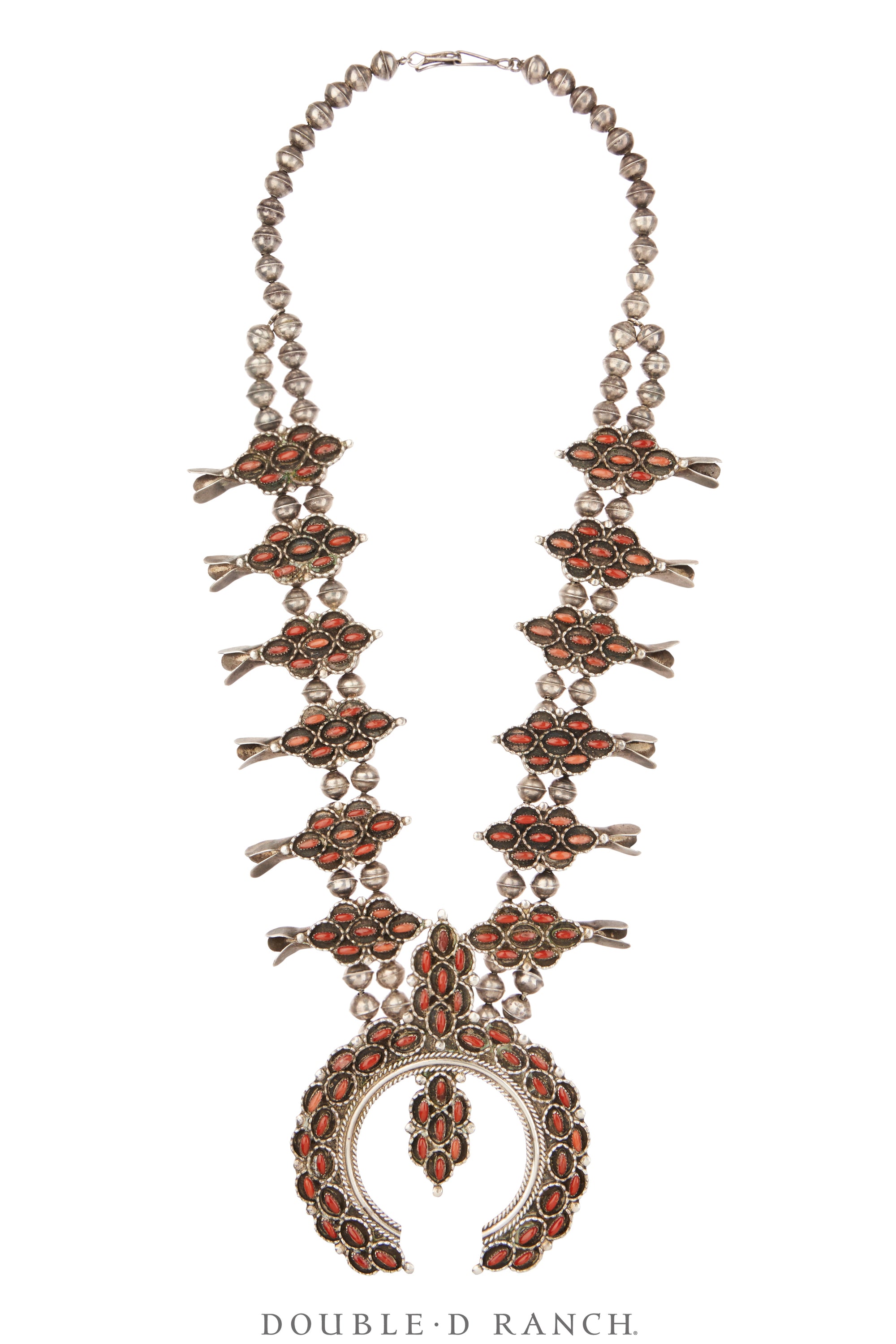 Necklace, Squash Blossom, Coral, Trader's Code, Vintage, Estate, 3724